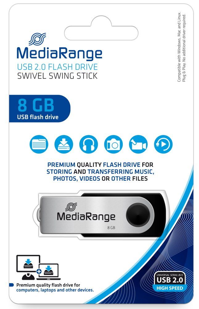 Mediarange Mediarange USB Stick 8GB Speicherstick Swivel Swing silber USB-Stick