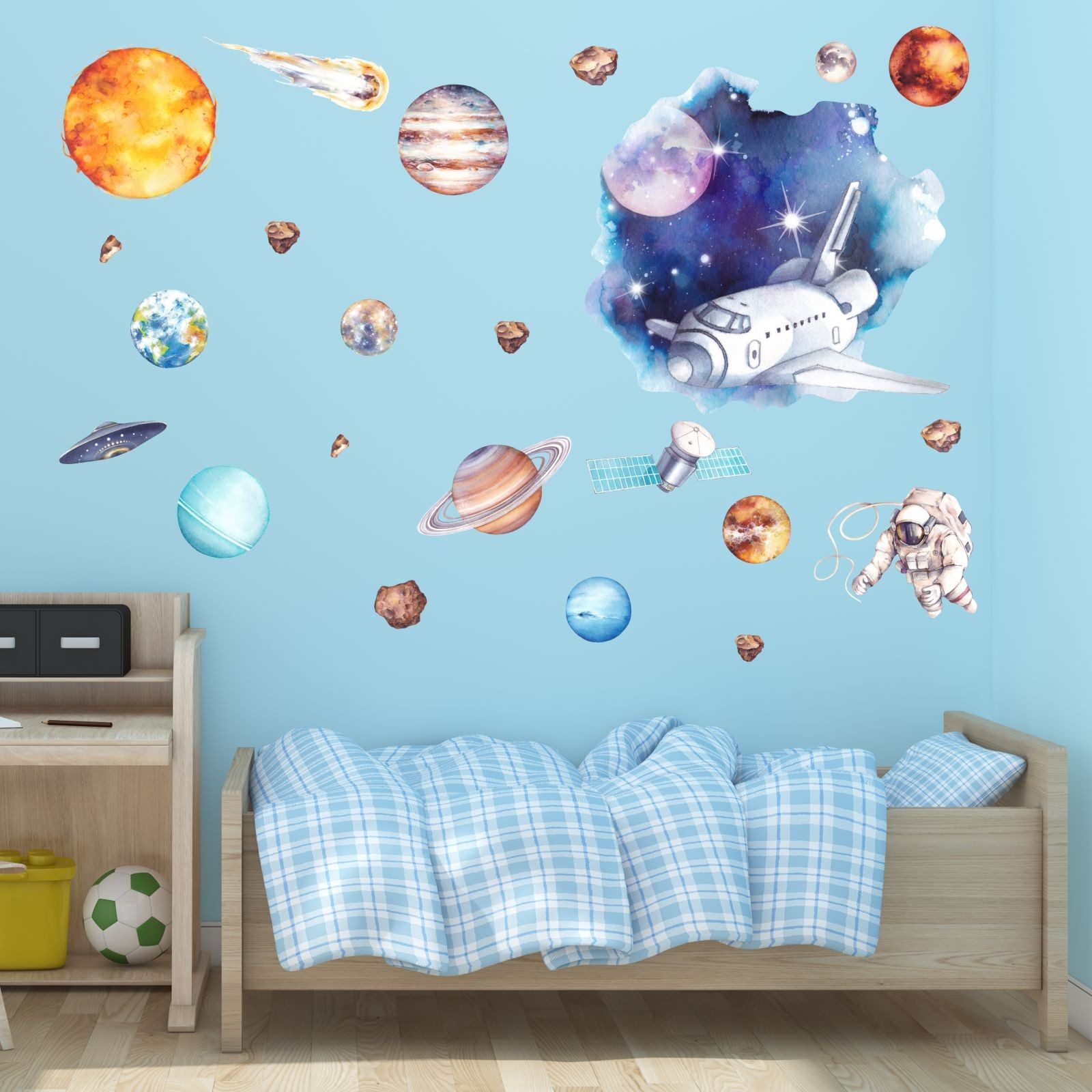 nikima Wandtattoo 239 Wandtattoo Weltraum Planeten - Größe 750 x 420 mm (PVC-Folie), In 6 vers. Größen
