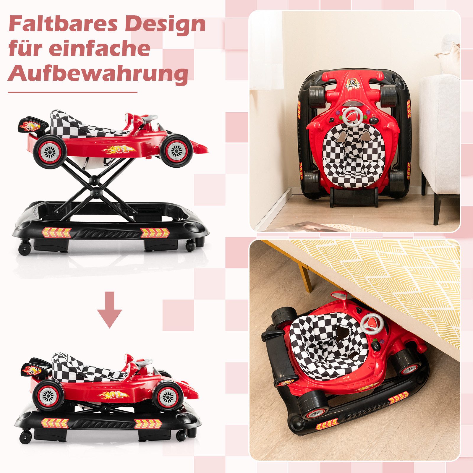 COSTWAY Lauflernwagen, 4 in 1 Baby Lauflernhilfe höhenverstellbar