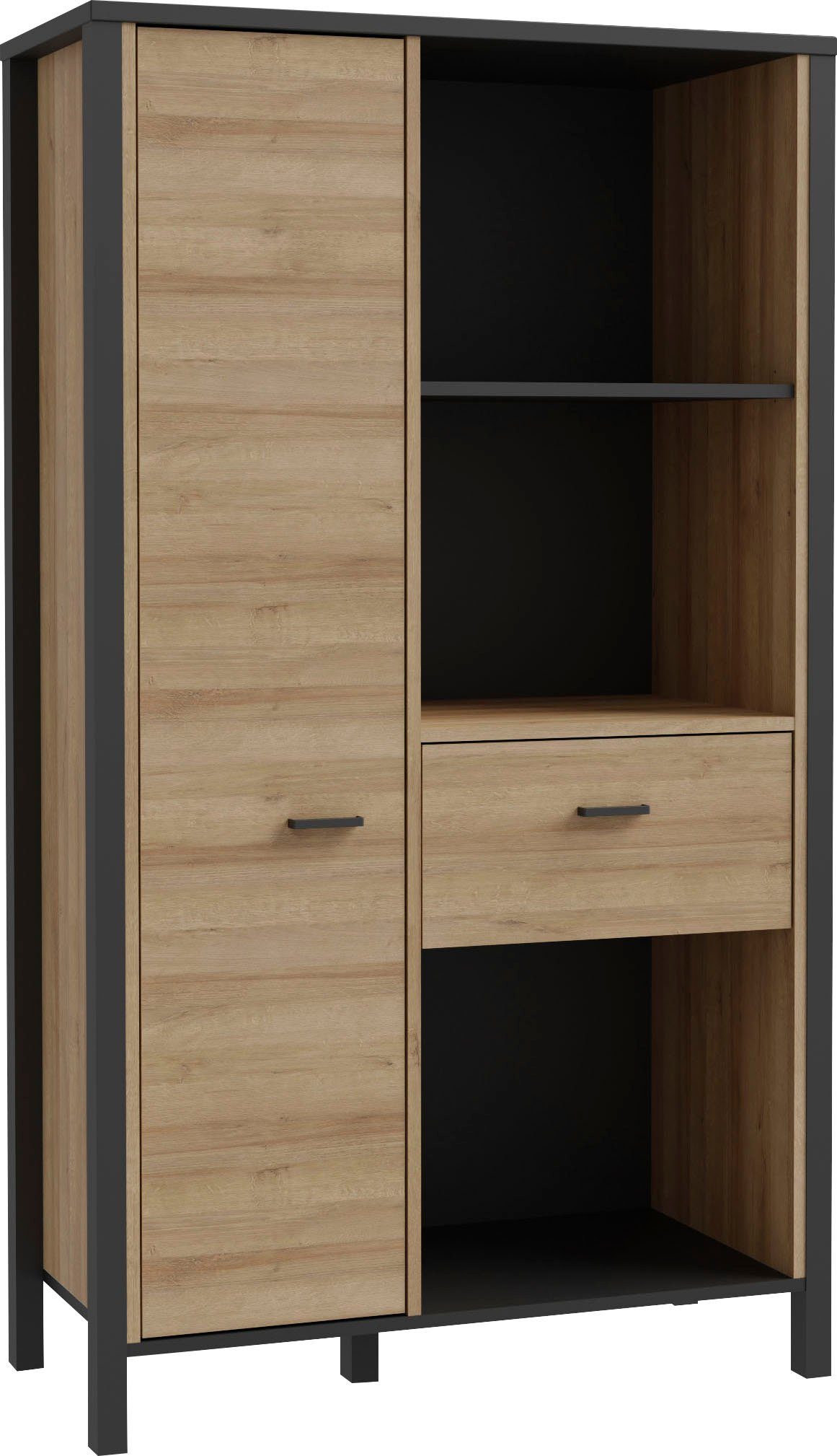 FORTE Aktenregal High Rock, mit Tür & Schublade, 3 offene Fächer, Industrial-Stil, 86x152 cm