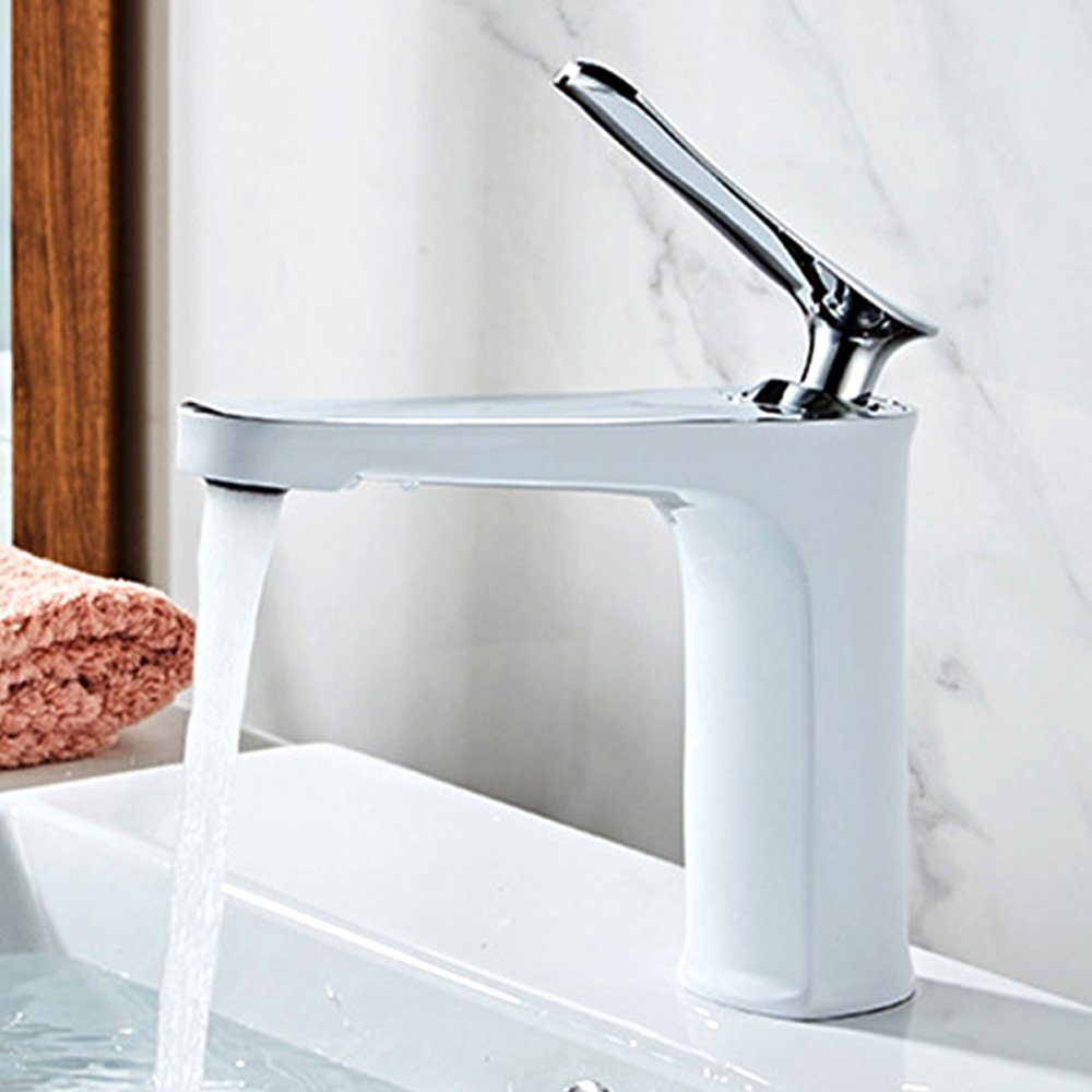 Einhandmischer Wasserhahn Bad Waschtisch Armatur Weiss Waschbeckenmischer NEU DE 