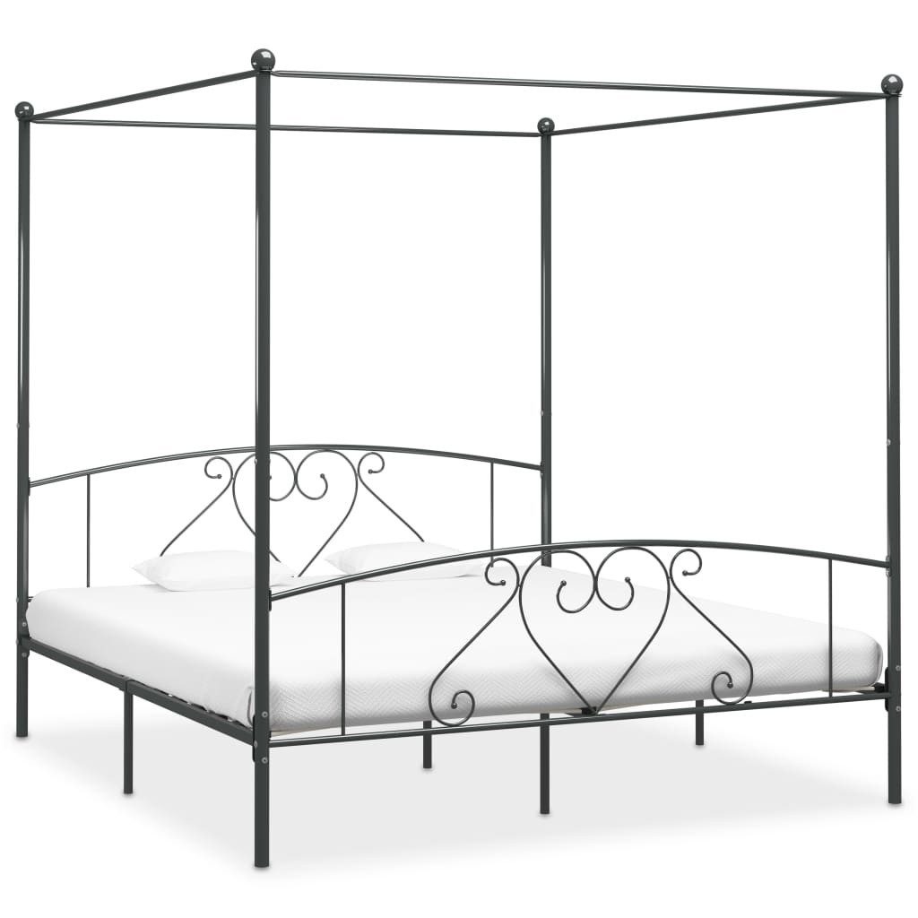 vidaXL Himmelbett 200 x 200 cm Himmelbett-Gestell Grau Metall 200x200 cm Bett Bettrahmen
