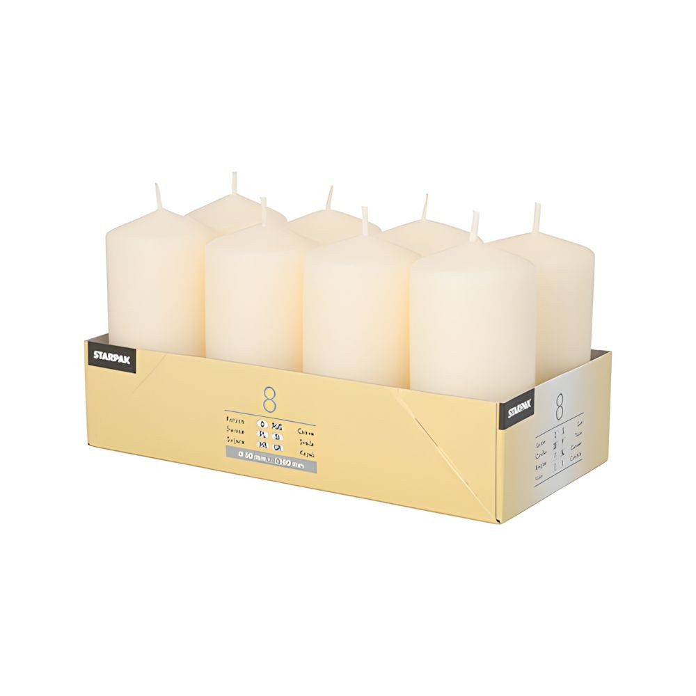 PAPSTAR Stumpenkerze Stumpenkerzen Ø 50 mm, 100 mm creme 8 Stk