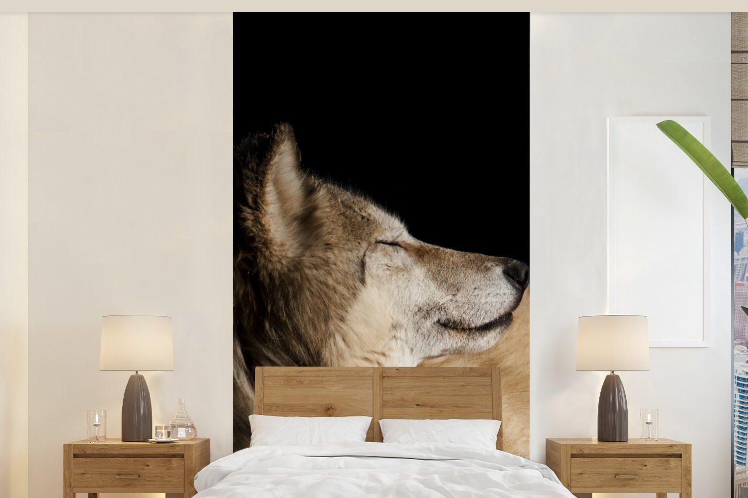 Polarwolf, Wohnzimmer Schlafzimmer Küche, Vliestapete Fototapete Fototapete bedruckt, Zufriedener für Matt, St), MuchoWow (2