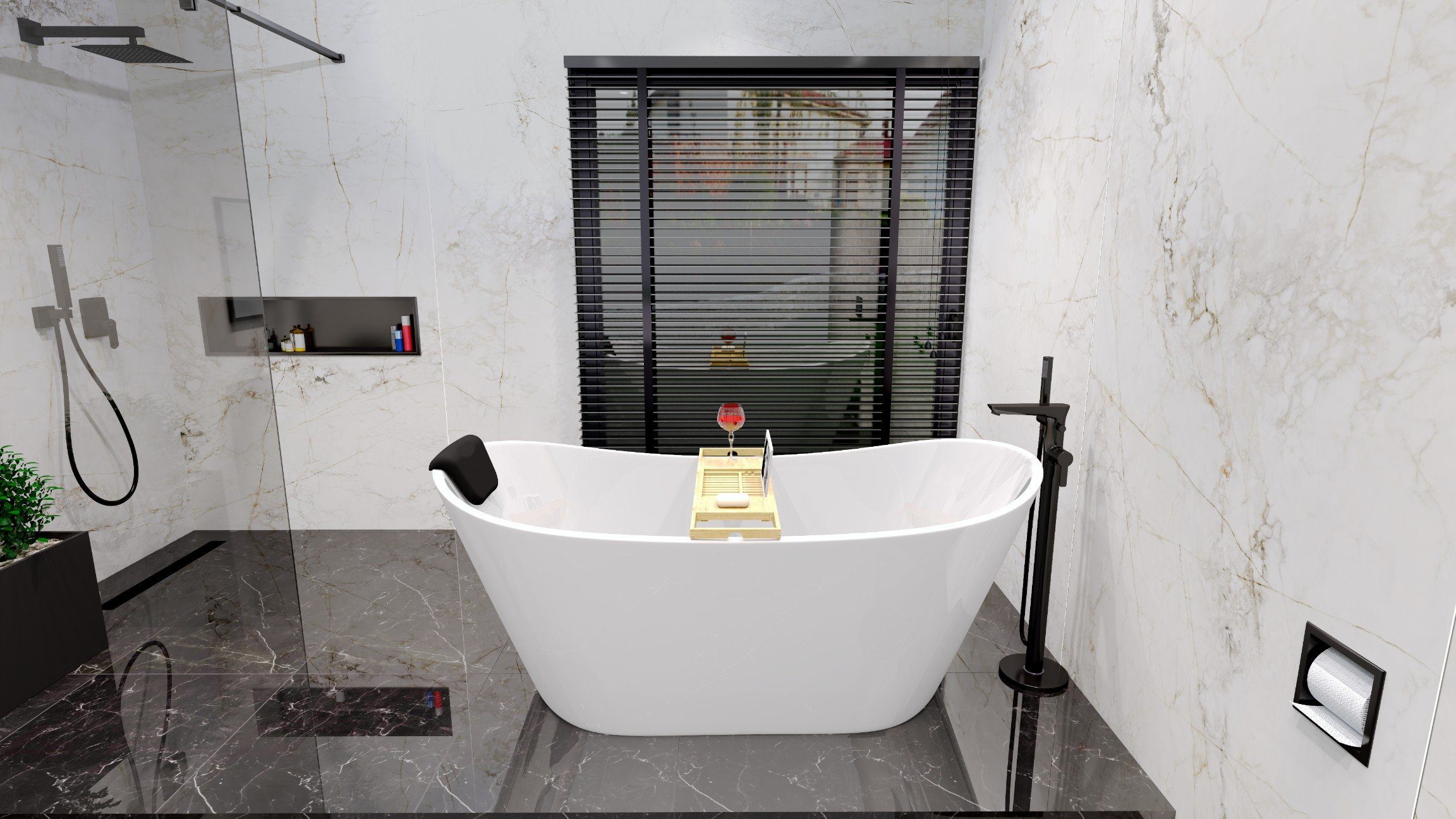 KOLMAN Badewanne Freistehende Badewanne ROSSA 170x80 + Kopfstütze KODI