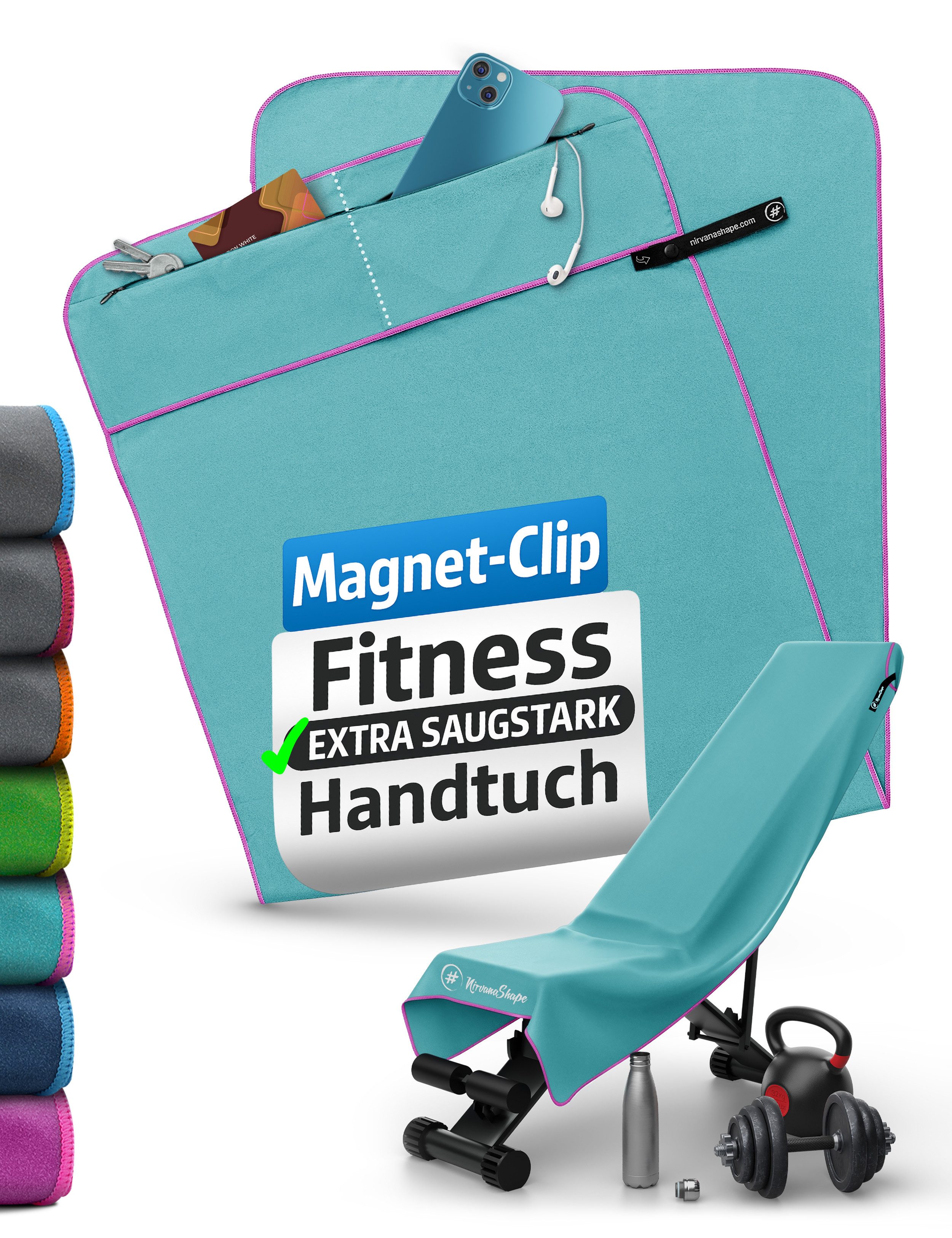 NirvanaShape Sporthandtuch Fitness-Handtuch mit Magnet-Clip, Mikrofaser Spo günstig online kaufen