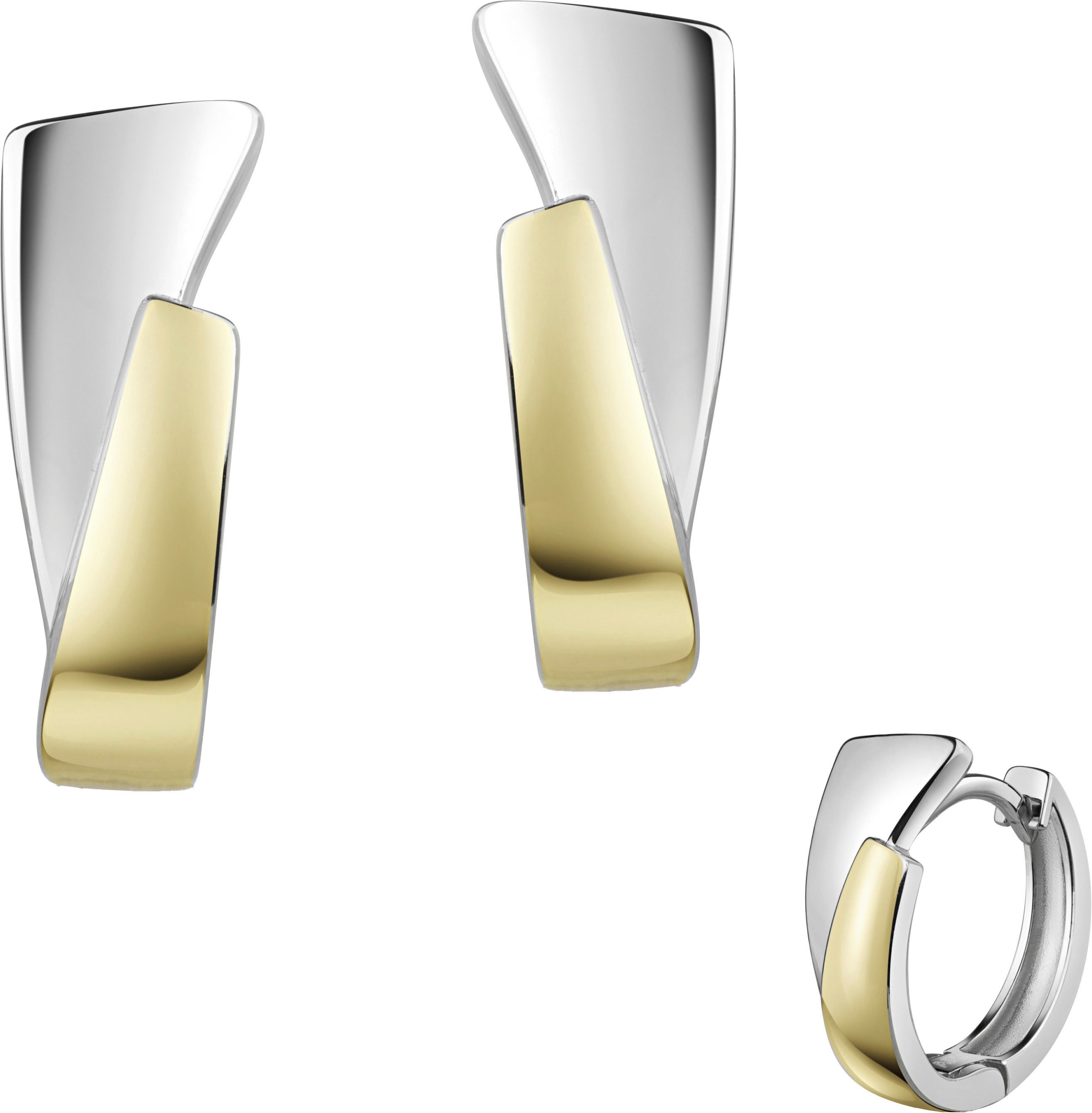 Paar Creolen Schmuck Geschenk Silber 925 Ohrschmuck Ohrringe bicolor 2-farbig