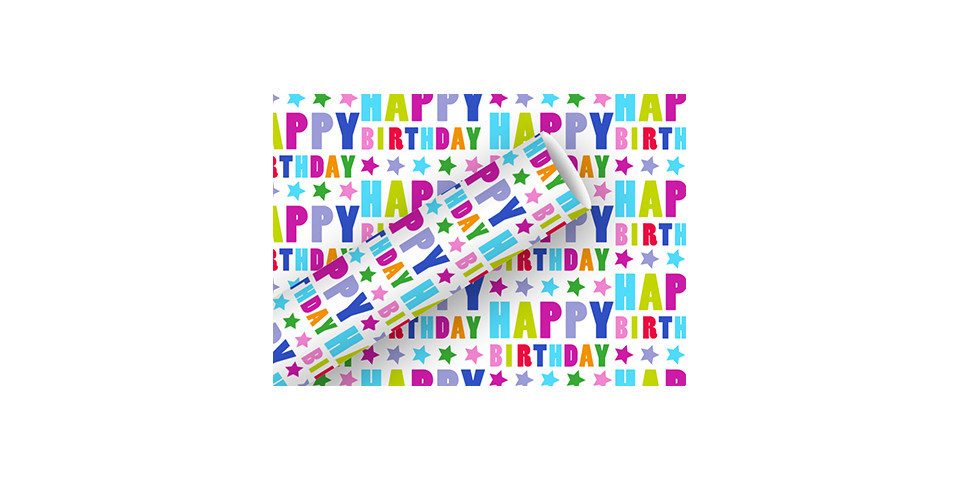 Braun+Company Atelier Geschenkpapier Geschenkpapier Happy Birthday bunte Sterne 1,5 m