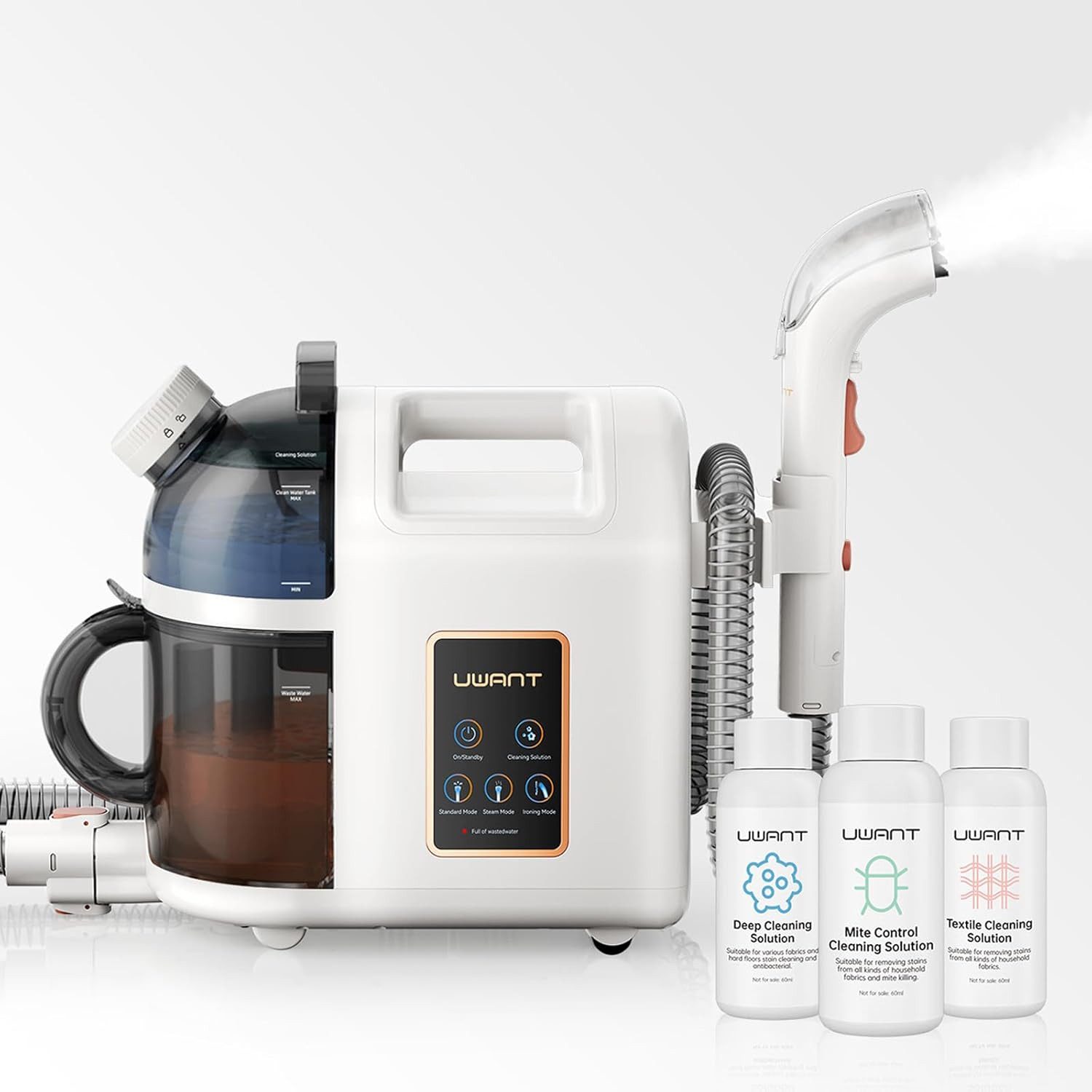 UWANT Staub-Wasch-Sauger B200 Polsterreiniger Gerät mit Dampfreinigung, Schrubbt und Saugt, 1900 W, Für Teppiche, Sofas, Vorhänge, Kleidung, 74DB, 12000Pa