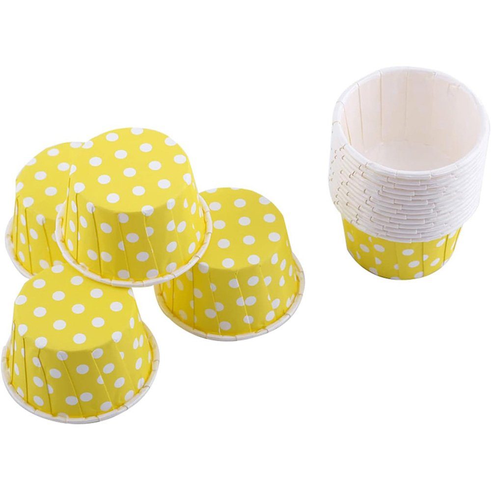 Bunte Mini Stück, Muffinform HIBNOPN Backbecher (100-tlg) Cupcake Liner Gelb 100 Kuchen Papier,