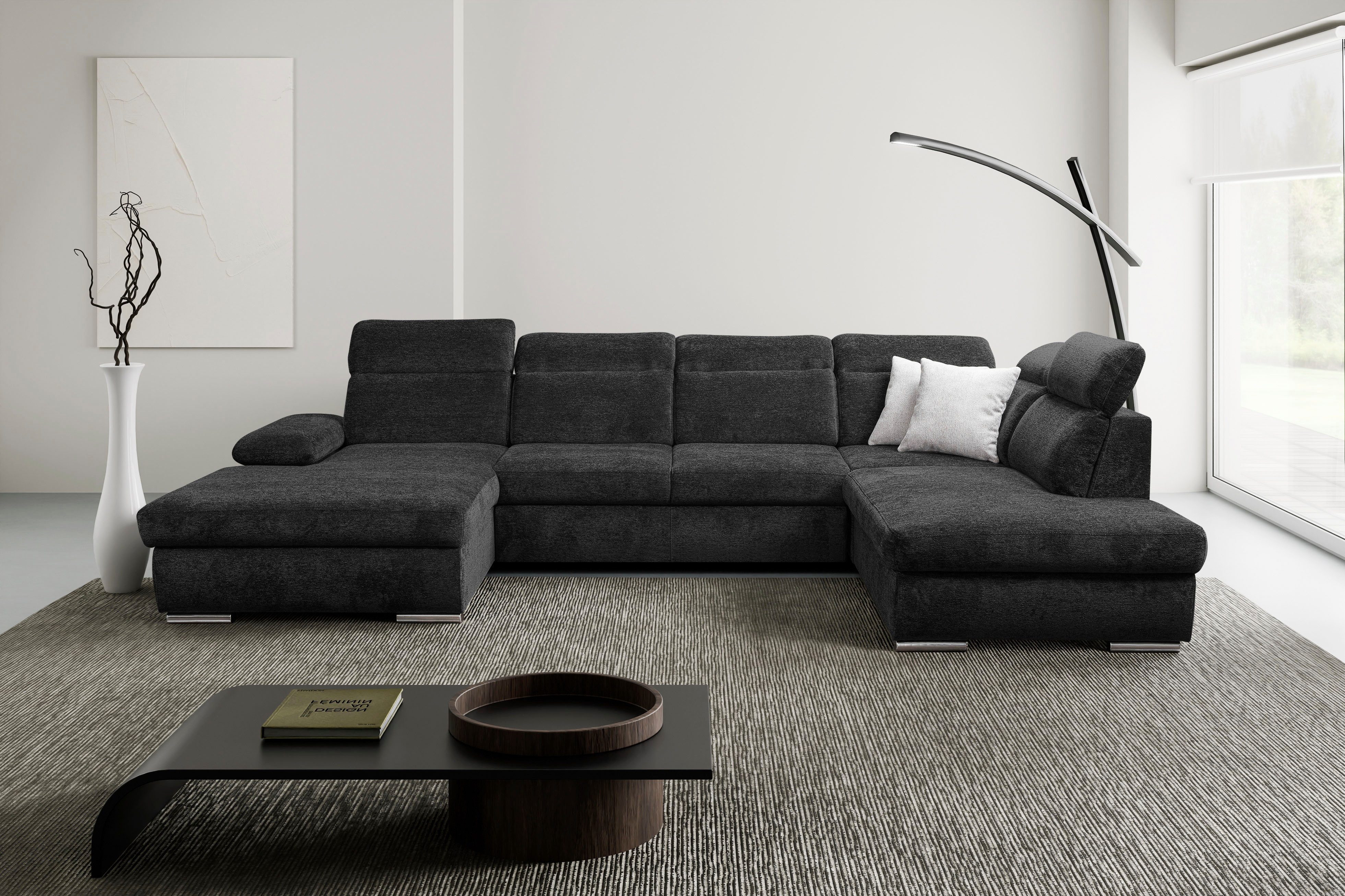 WERK2 Wohnlandschaft Cordoba inkl. Bett, Bettkasten & Kopfteilfunktion, Breite 359 cm, bequem, komfortable Wellenunterfederung, inkl. Schlaffunktion, U-Form