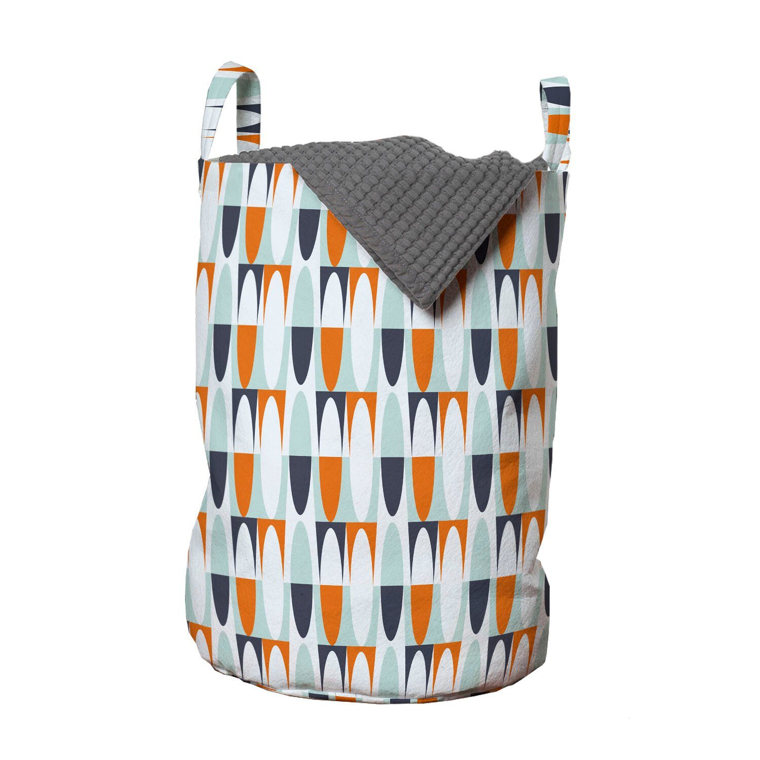 Abakuhaus Wäschesäckchen Wäschekorb mit Griffen Kordelzugverschluss für Waschsalons, Abstrakt Bicolor Runde Lange Formen