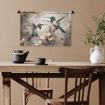 MuchoWow Wanddekoobjekt Kolibri - Vögel - Blumen - Pflanzen, Wanddeko für Wohnzimmer, Schlafzimmer, Kleid, Wandbehang, Kinderzimmer