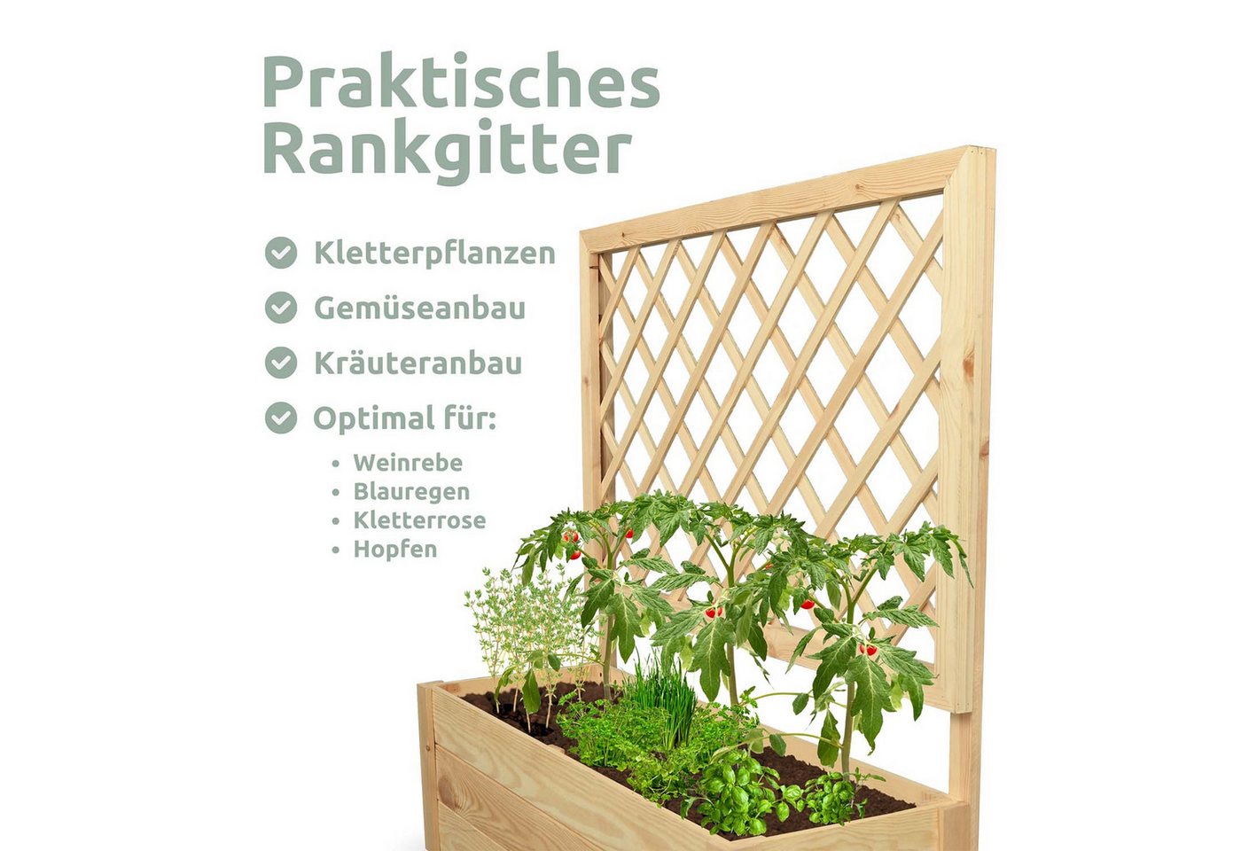 Thumbnail - holz4home® Hochbeet 2er Set Pflanzkästen mit Rankgitter - Kiefer - 98 x 34 x 104cm
