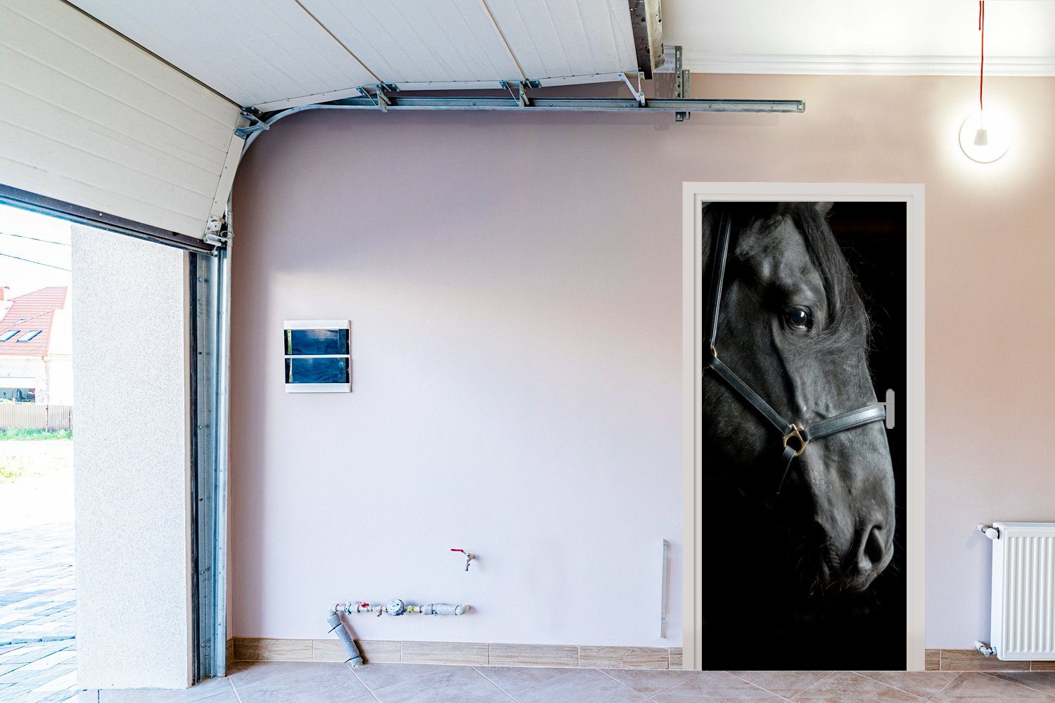MuchoWow Türtapete Pferd - St), Fototapete bedruckt, für Matt, - Tür, (1 Halfter, cm Schwarz 75x205 Türaufkleber