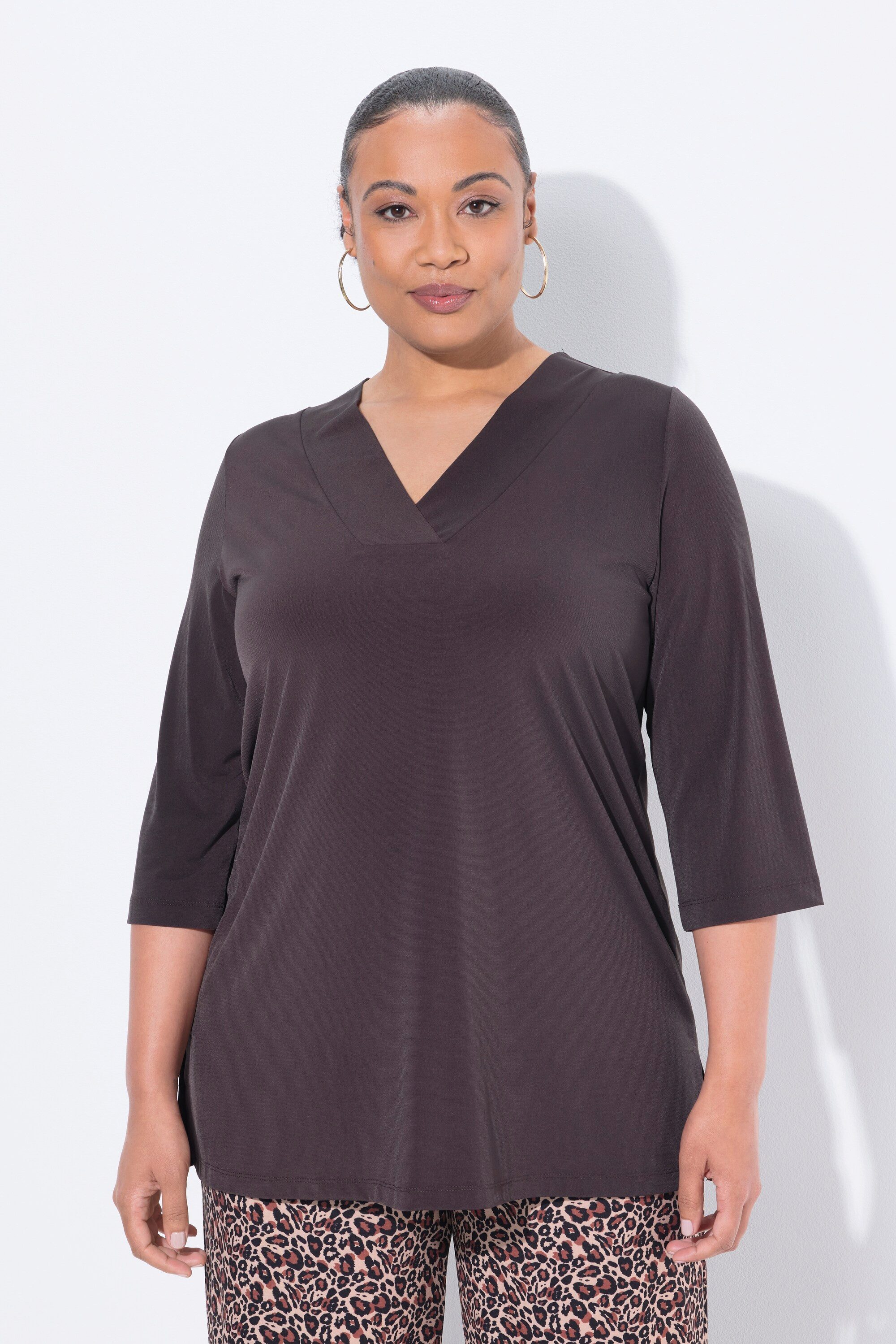 Ulla Popken Longshirt Longshirt A-Linie V-Ausschnitt günstig online kaufen