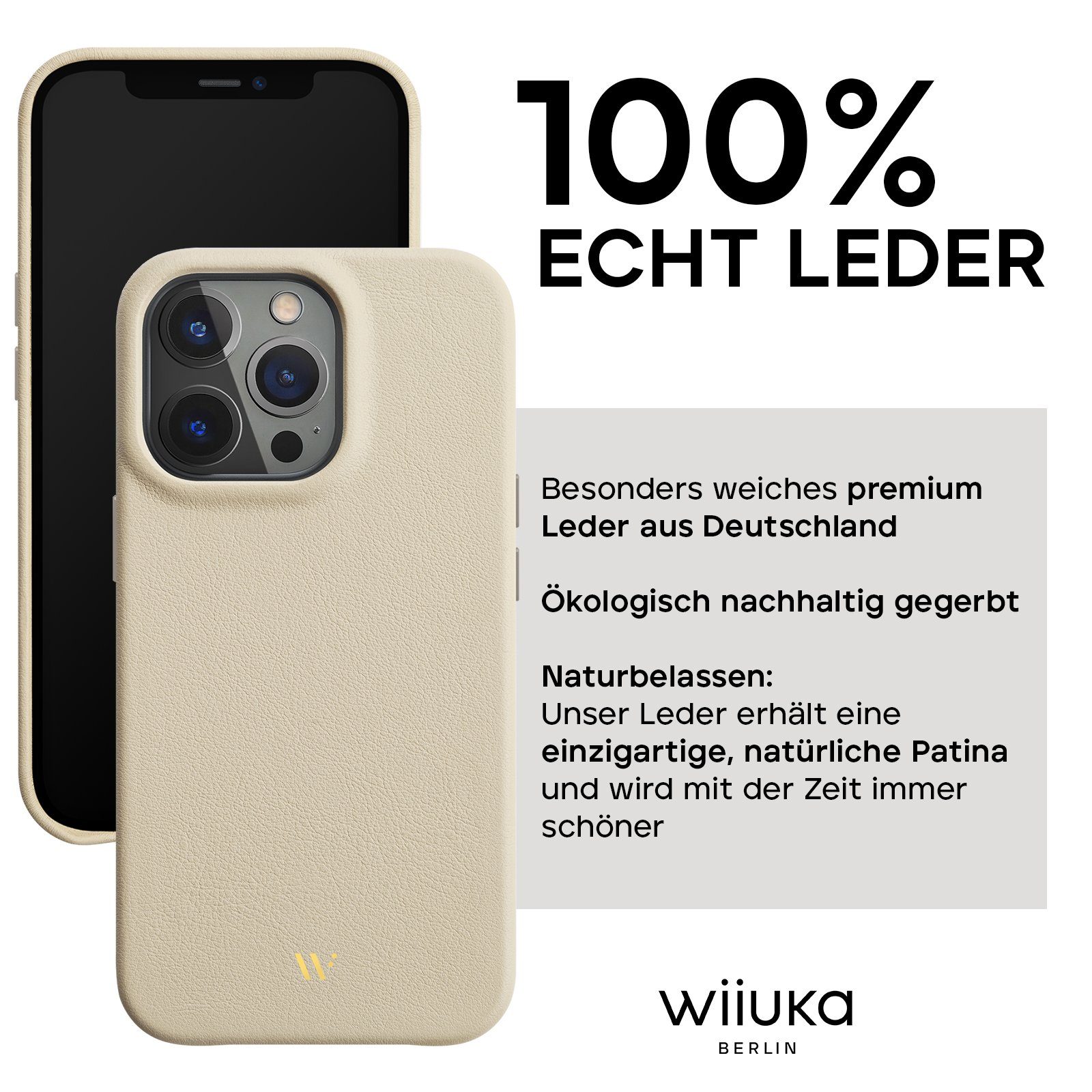 wiiuka Smartphone-Hülle skiin MACARON Handyhülle für iPhone 15 Pro Max, Handgefertigt - Deutsches Leder, Premium Case