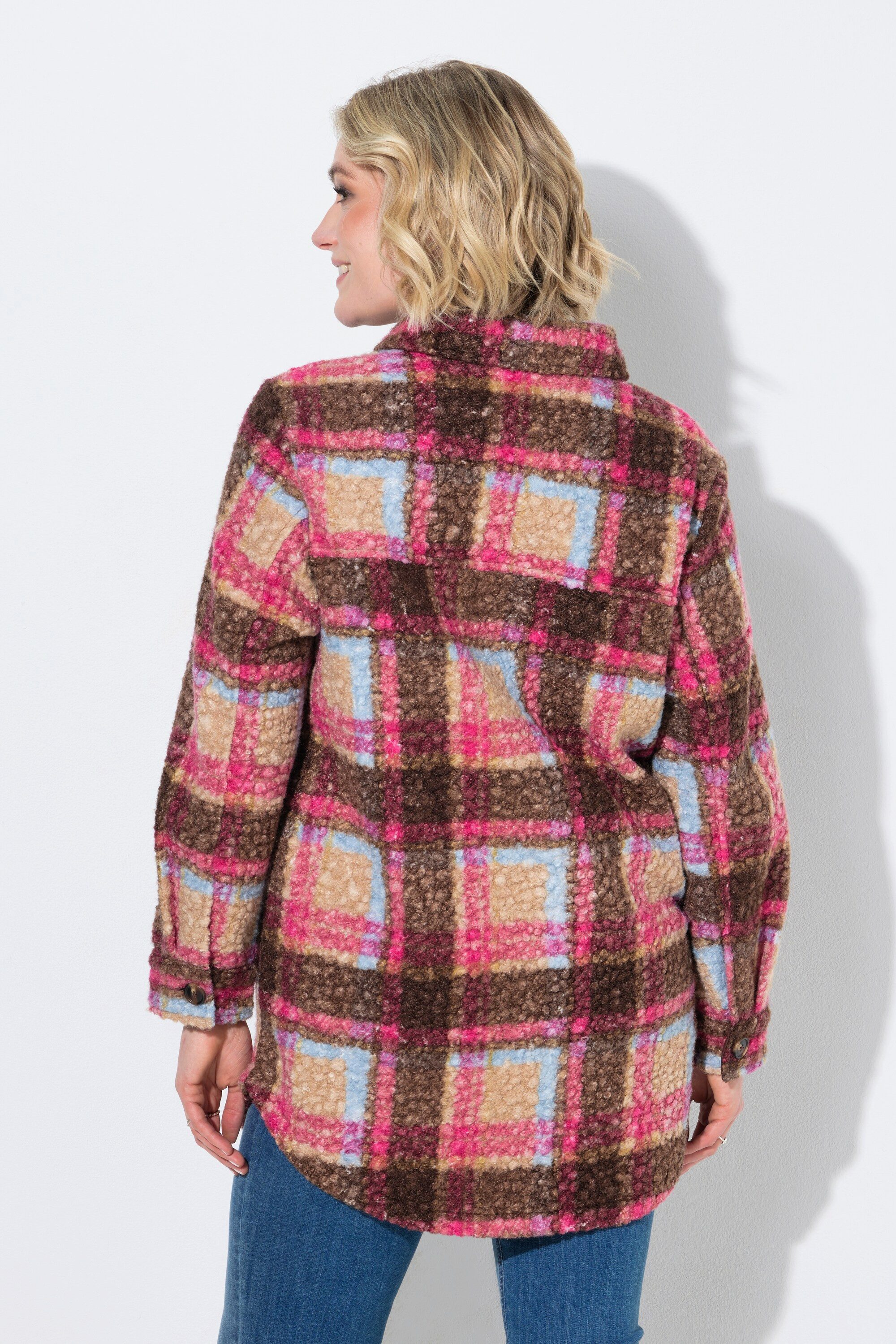 Ulla Popken Sommerjacke Bouclé-Longjacke Karo Hemdkragen Langarm – Bild 3 von 4