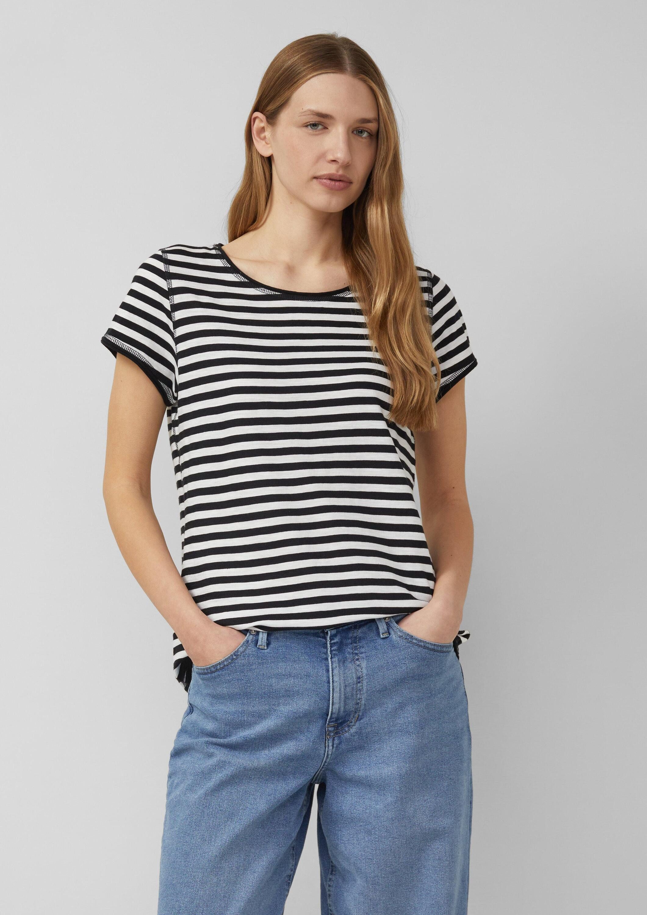 s.Oliver Kurzarmshirt T-Shirt T-Shirt mit Rollkanten und Flammgarnstruktur