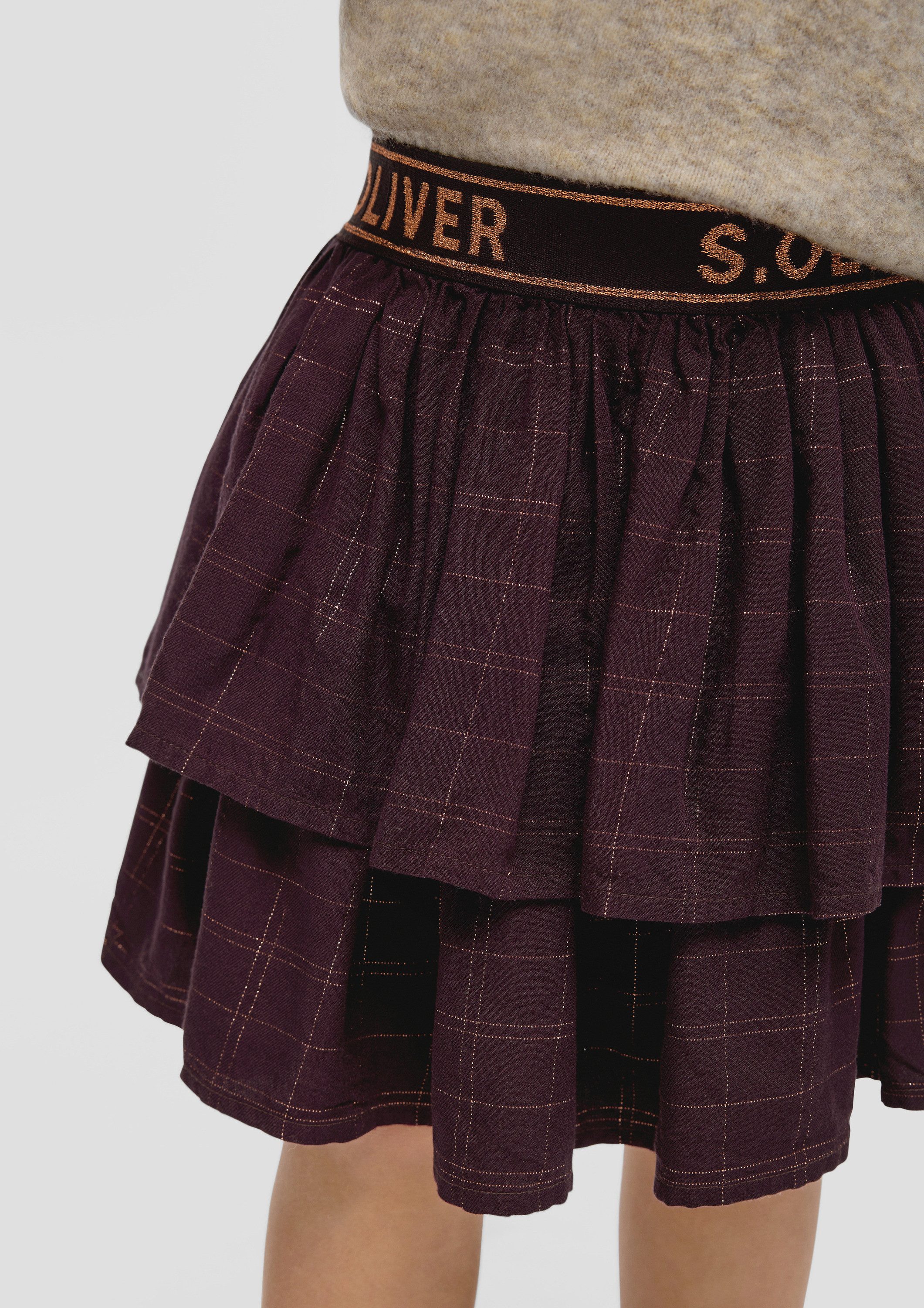 s.Oliver Minirock Rock Ausgestellter Viskoserock mit Karomuster und Glitzerdetails