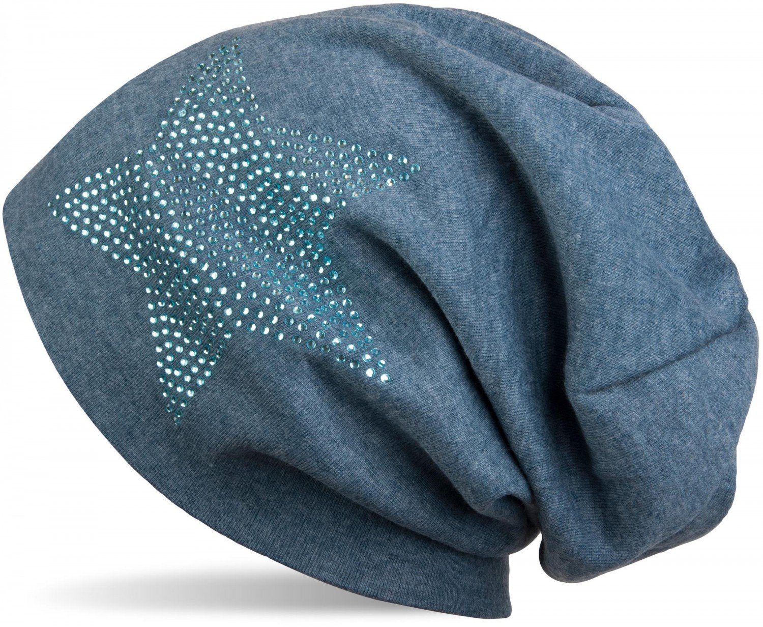 styleBREAKER Beanie (1-St) Warme Beanie Mütze mit Strass Stern Blau meliert / Hellblau