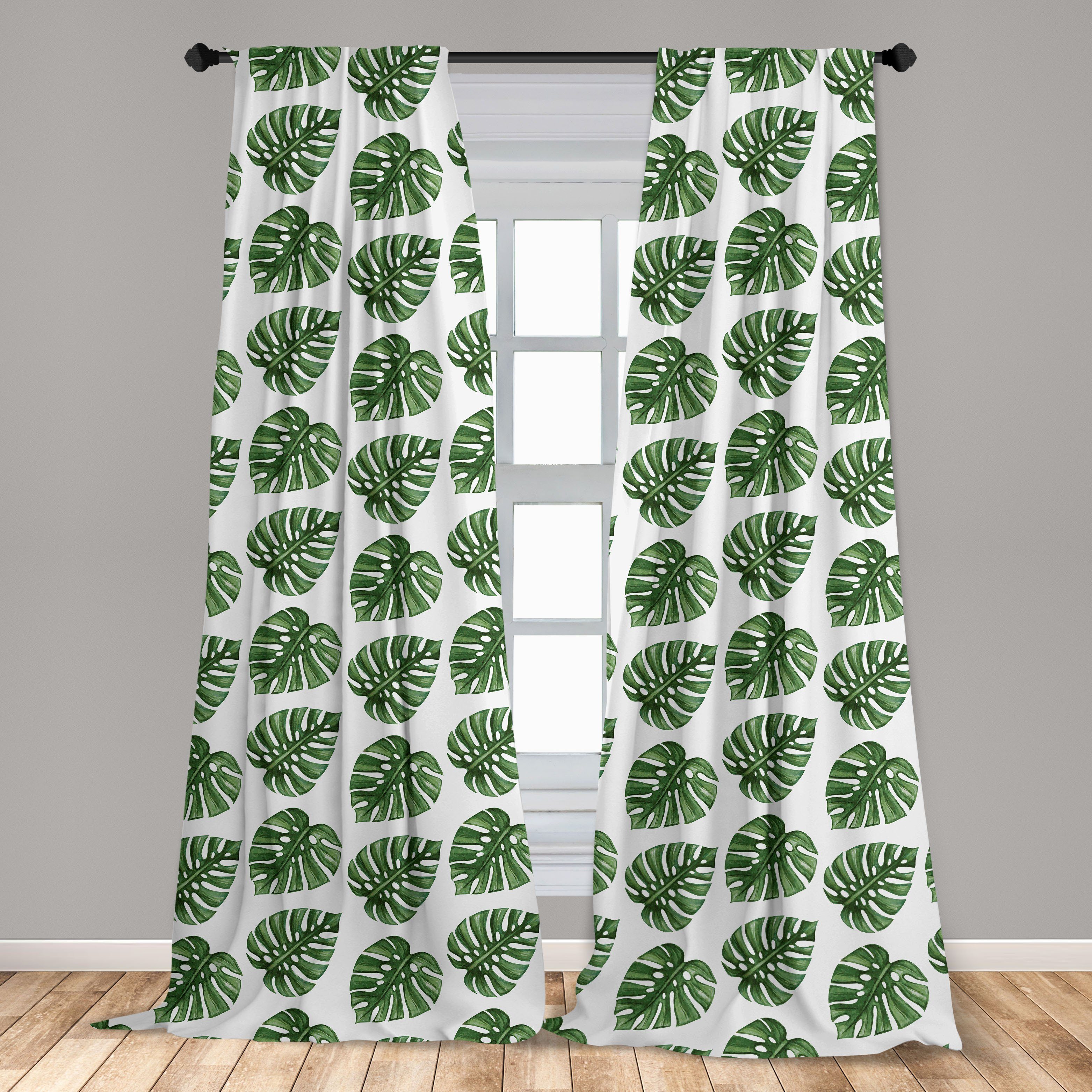 Gardine Vorhang für Wohnzimmer Abakuhaus, Blatt Microfaser, Grünes Dekor, Schlafzimmer Natur Palmblätter