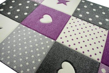 Kinderteppich Kinderteppich Spielteppich Babyteppich Mädchen mit Herz Stern lila creme grau, Carpetia, rechteckig, Höhe: 13 mm