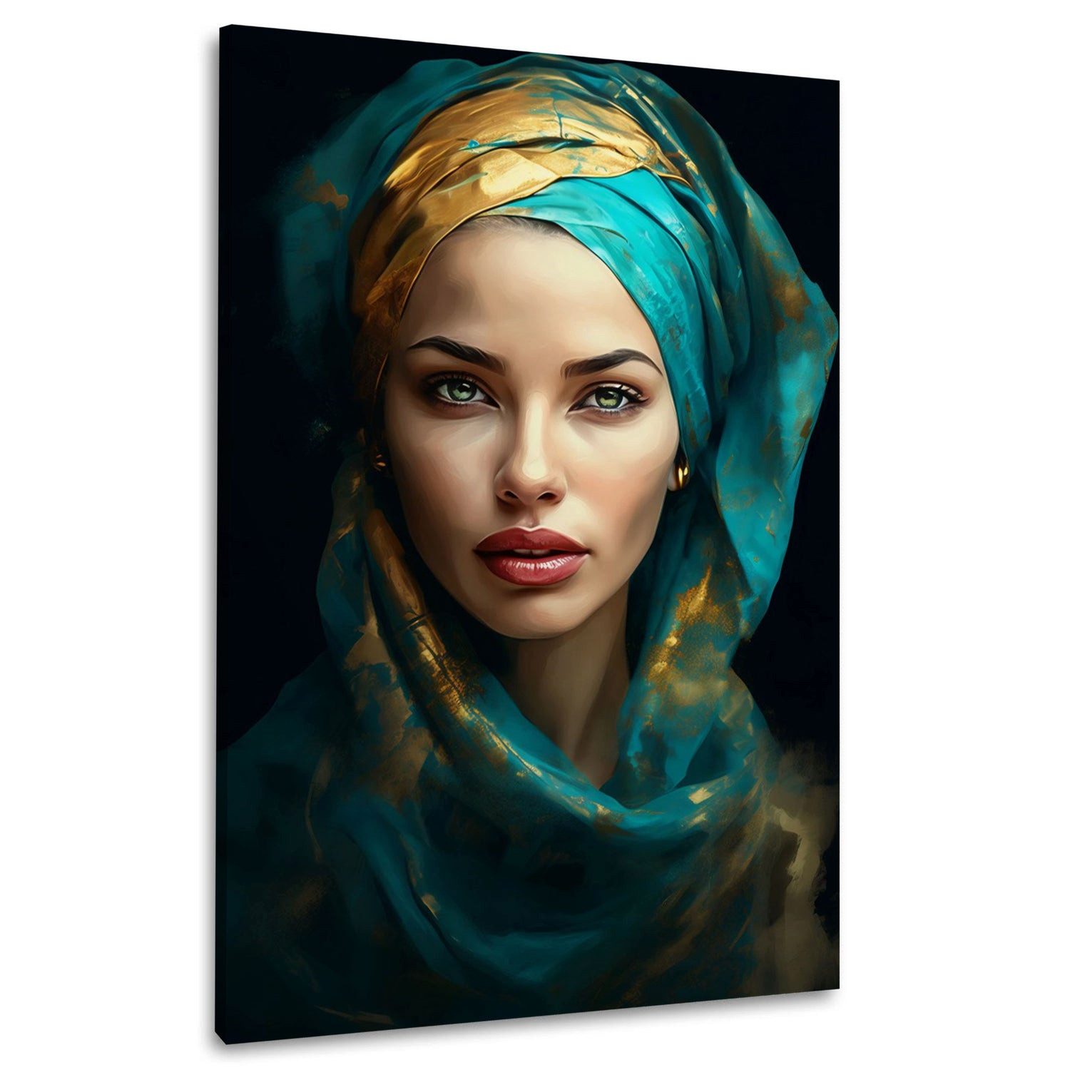 Artedinoi Leinwandbild Frauenportrait mit Turban edle Farben Wandbild Leinwandbild Kunstdruck, Frau mit Turban, edle Farben
