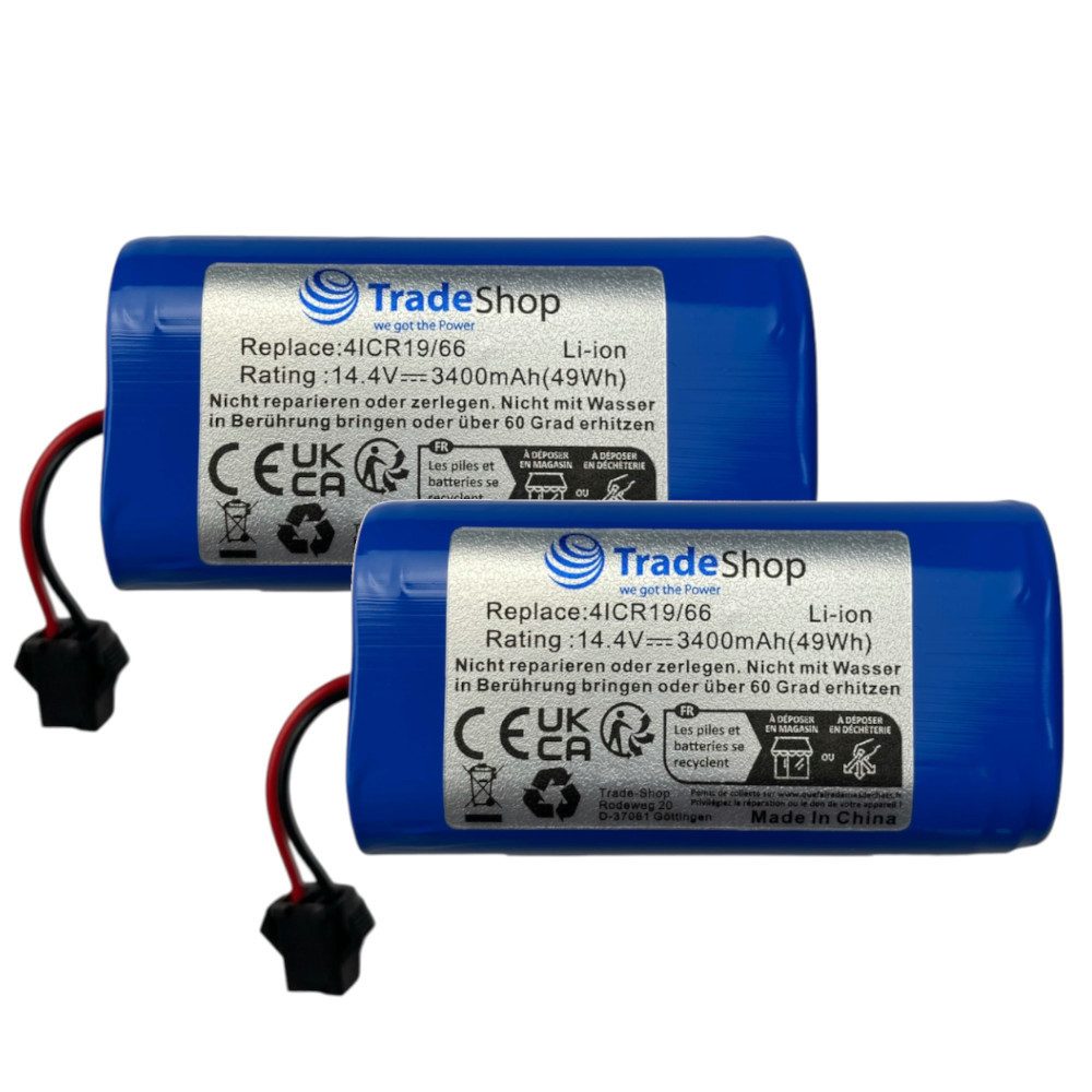 Trade-Shop 2x Akku passend für Ecovacs ICR18650-26J-4S1P UR18650ZY-4S1P-AAM Akku Li-Ion 3400 mAh (14,4 V)