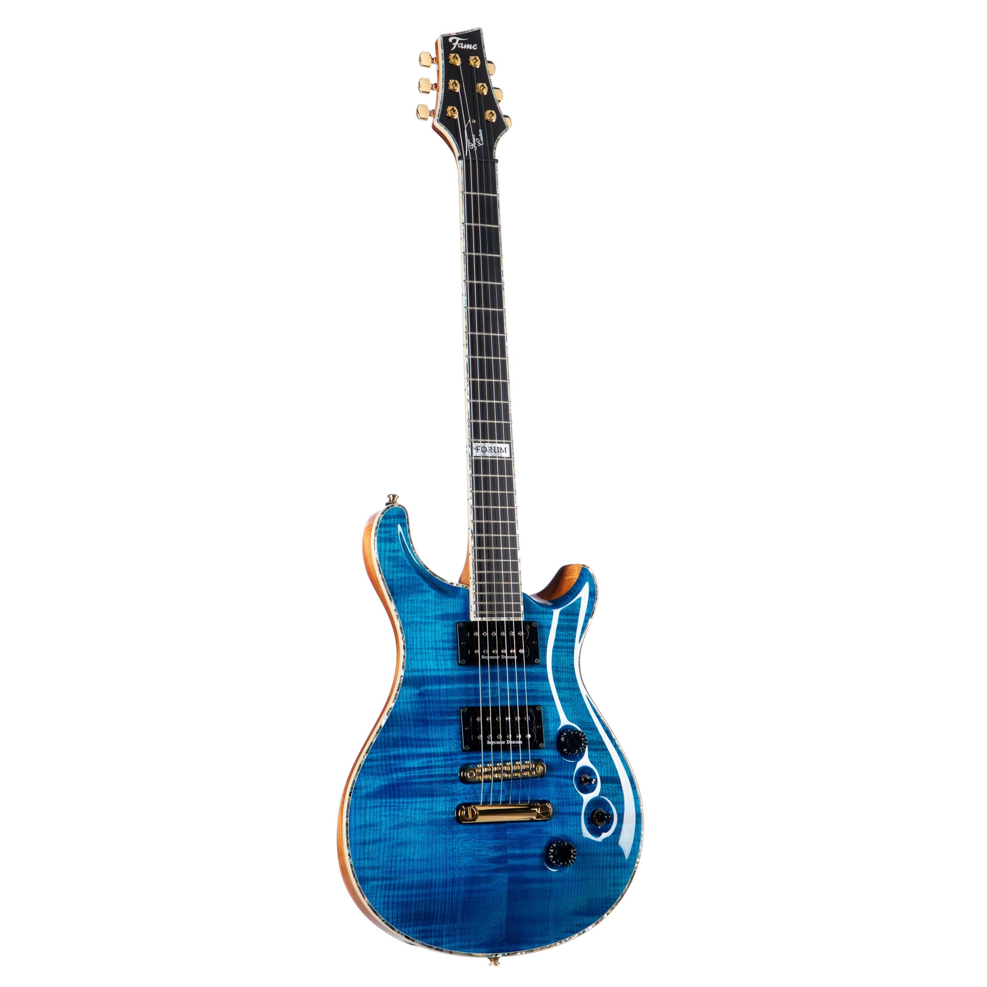 FAME E-Gitarre, Forum Custom E-Gitarre Flamed Maple Top Transparent Blue Seymour Duncan Pickups Schaller Hardware, E-Gitarren, Premium-Instrumente, Forum Custom E-Gitarre, Flamed Maple Top, Seymour Duncan Pickups
