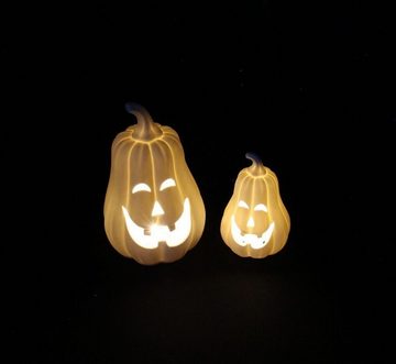 Home-trends24.de LED Dekofigur LED-Kürbis LED Dekofigur Pumpkin 2er Set Weiß Porzellan Halloween, LED fest integriert