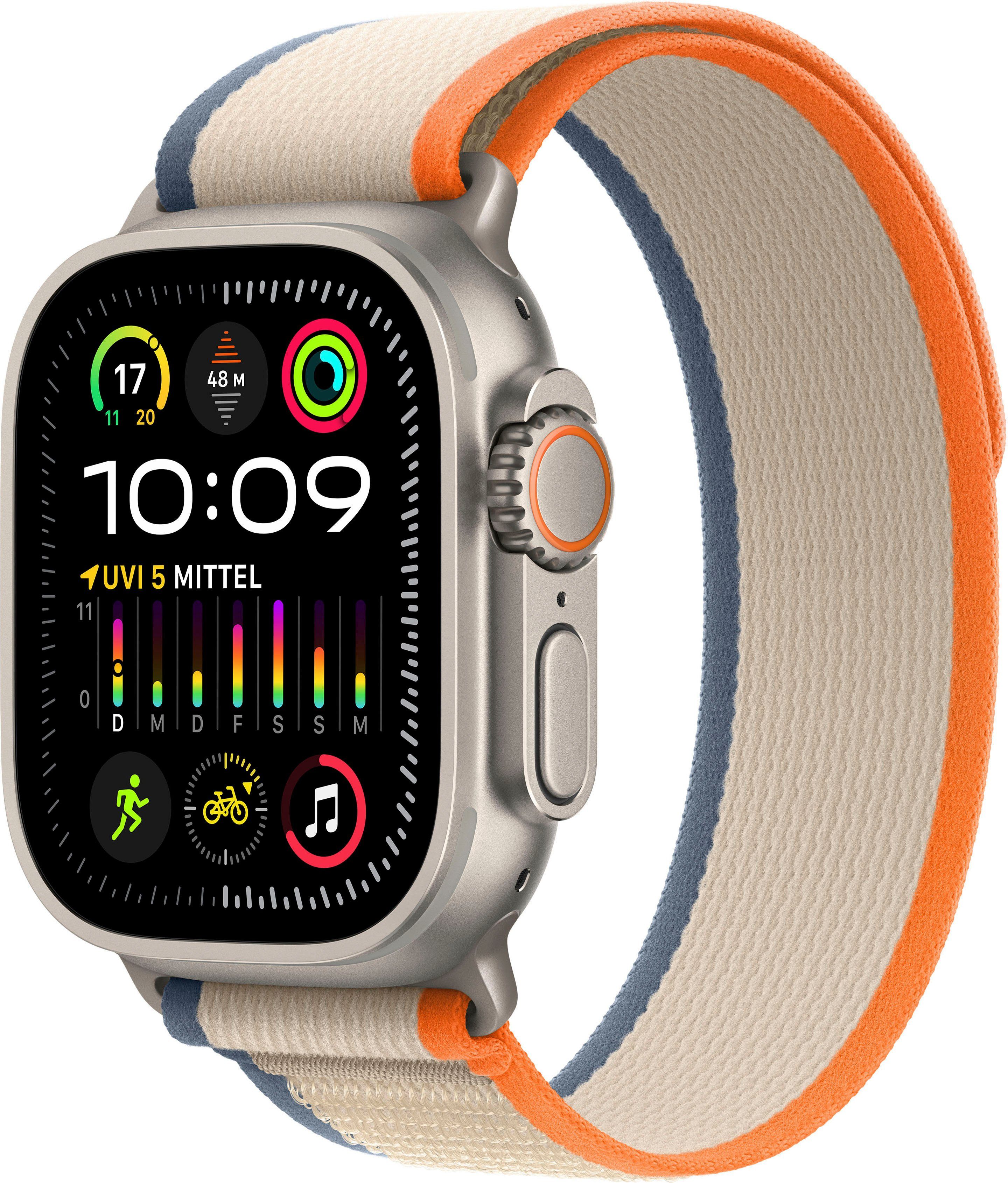 Apple Watch Ultra 2 GPS 49 mm + Cellular Titanium M/L Smartwatch (4,9 cm/1,92 Zoll, Watch OS 10), Trail Loop Titanium/Orange/Beige