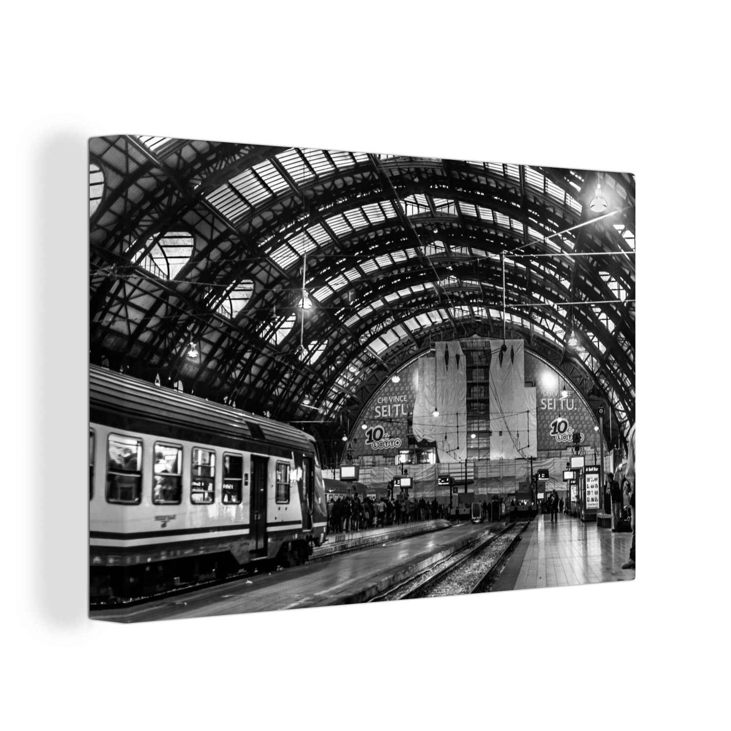 OneMillionCanvasses® Leinwandbild Mailänder Bahnhof in Schwarz-Weiß, (1 St), Wandbild Leinwandbilder, Aufhängefertig, Wanddeko, 30x20 cm