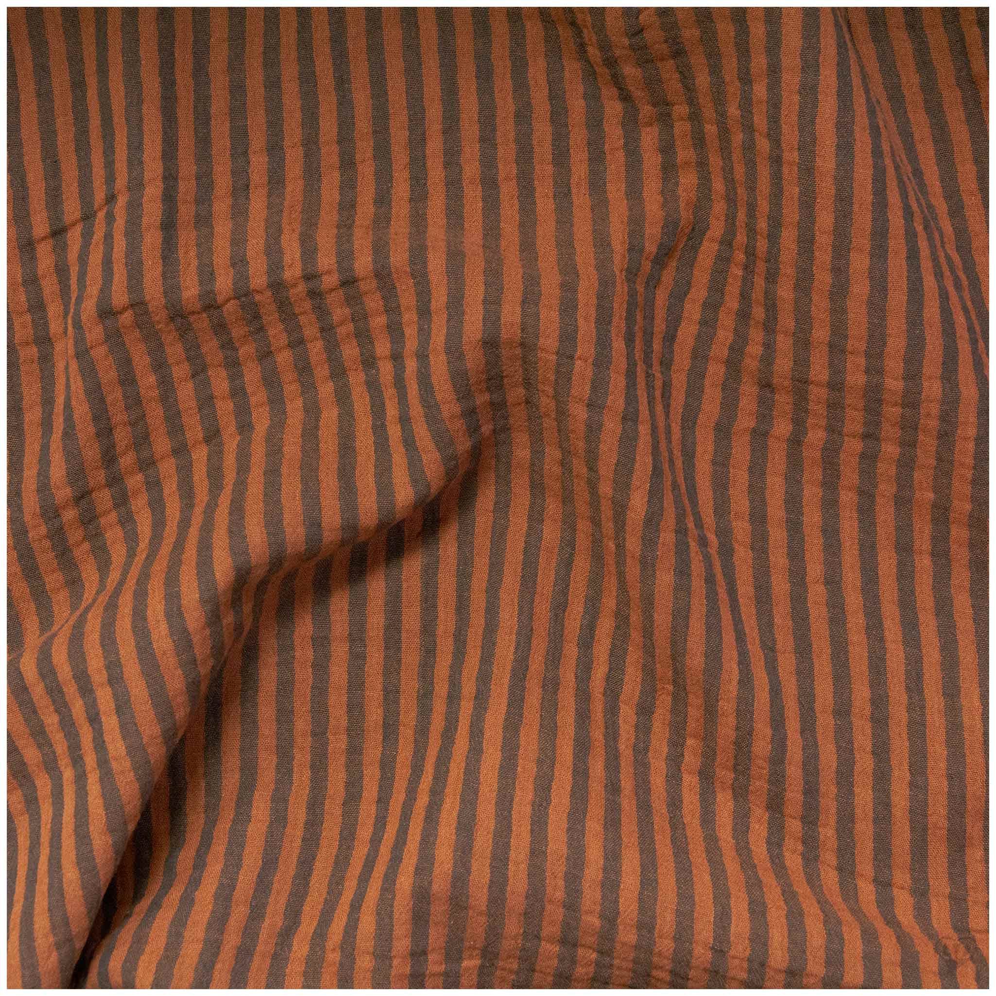 maDDma Stoff Musselin Stoff Streifen Double Gauze Baumwolle 1/2 Meterware 125 cm, braun-schwarz