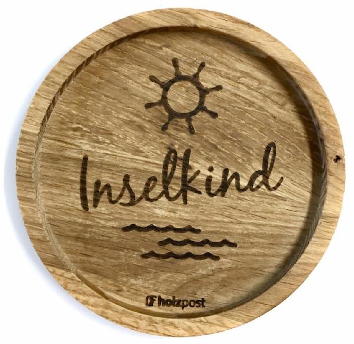 holzpost GmbH Getränkeuntersetzer Inselkind, 1-tlg., massives Eichenholz, Runde Einkerbung