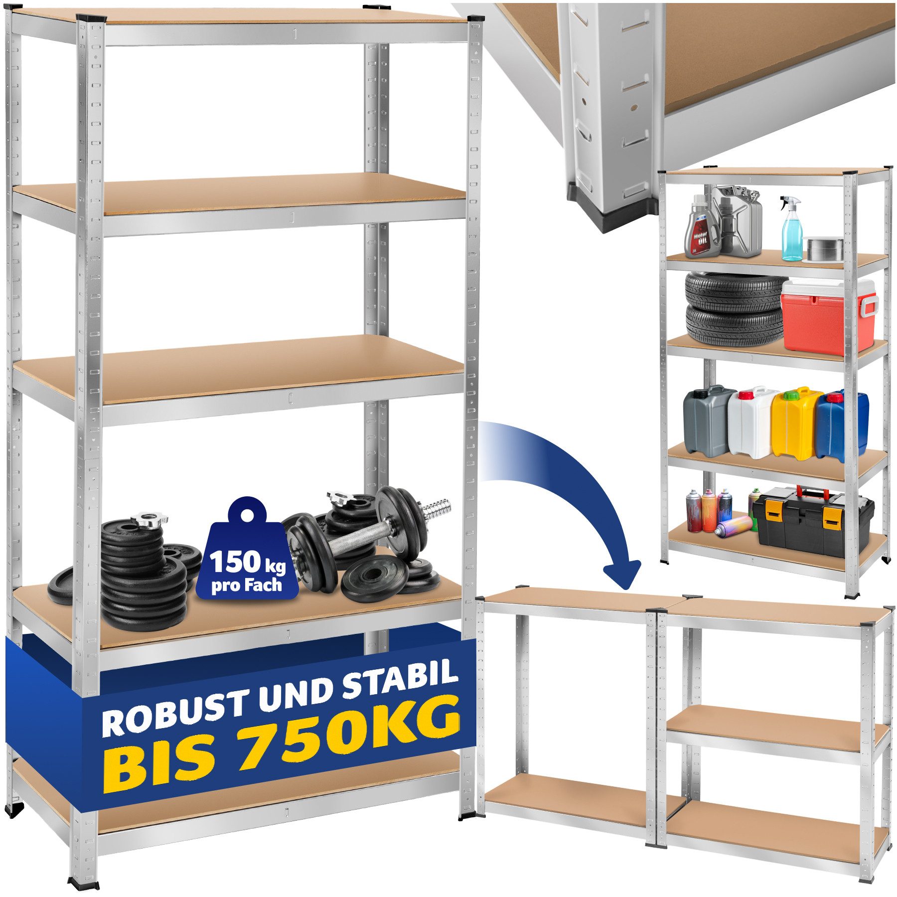 tectake Schwerlastregal, Komplett-Set, höhenverstellbare Einlegeböden günstig online kaufen