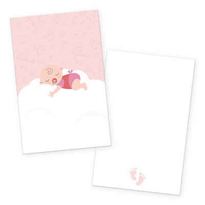 itenga Grußkarten itenga 24x Kärtchen "Baby auf Wolke" rosa pastell in Visitenkartengröß