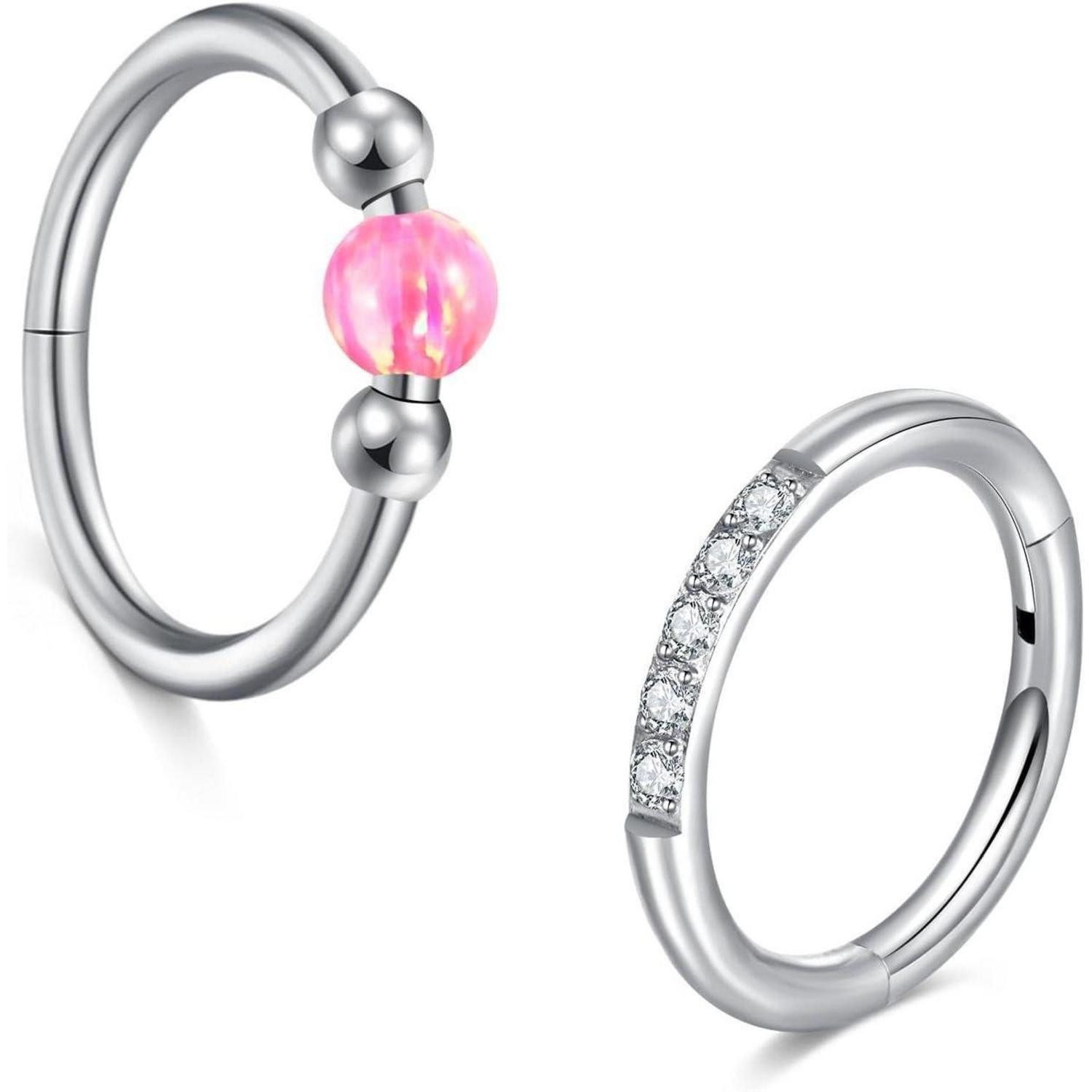 Nasenpiercing Nasenring 2Stk 16G Edelstahl Clicker Segment Septum Helix Lila Opal