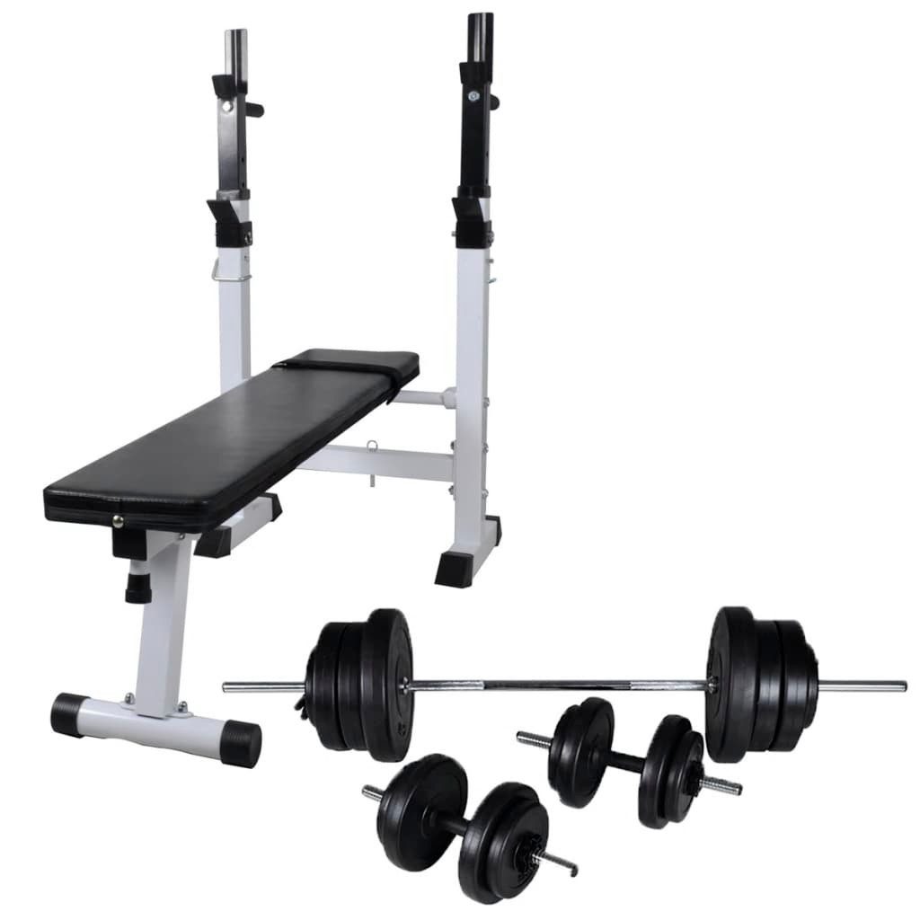 vidaXL Hantel Hantelbank mit Ablage Langhantel und Kurzhantel-Set 60,5 kg