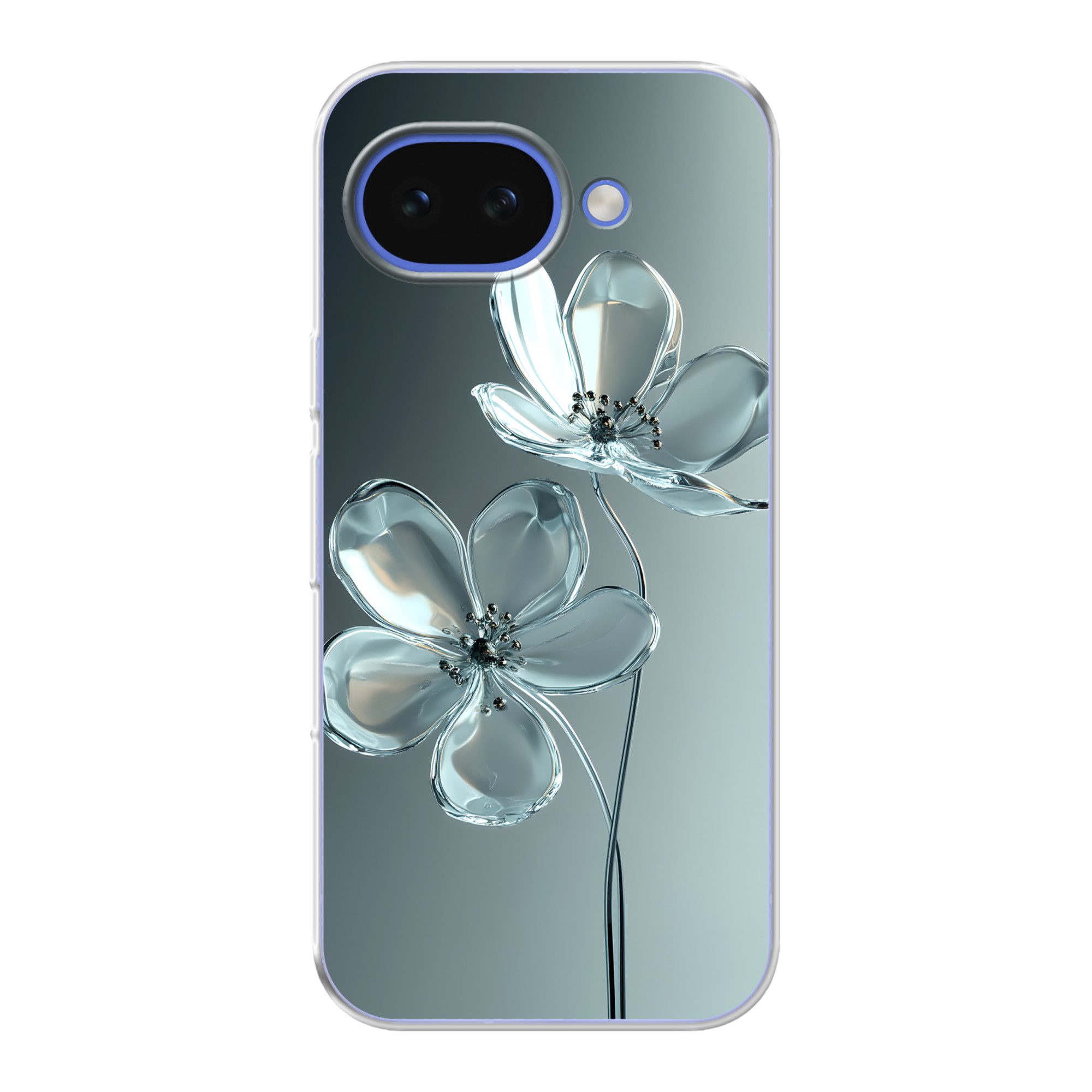 MuchoWow Handyhülle für Google Pixel 10A Kristall - Blumen - Grau, Phone Case, Silikon, Schutzhülle Dünn