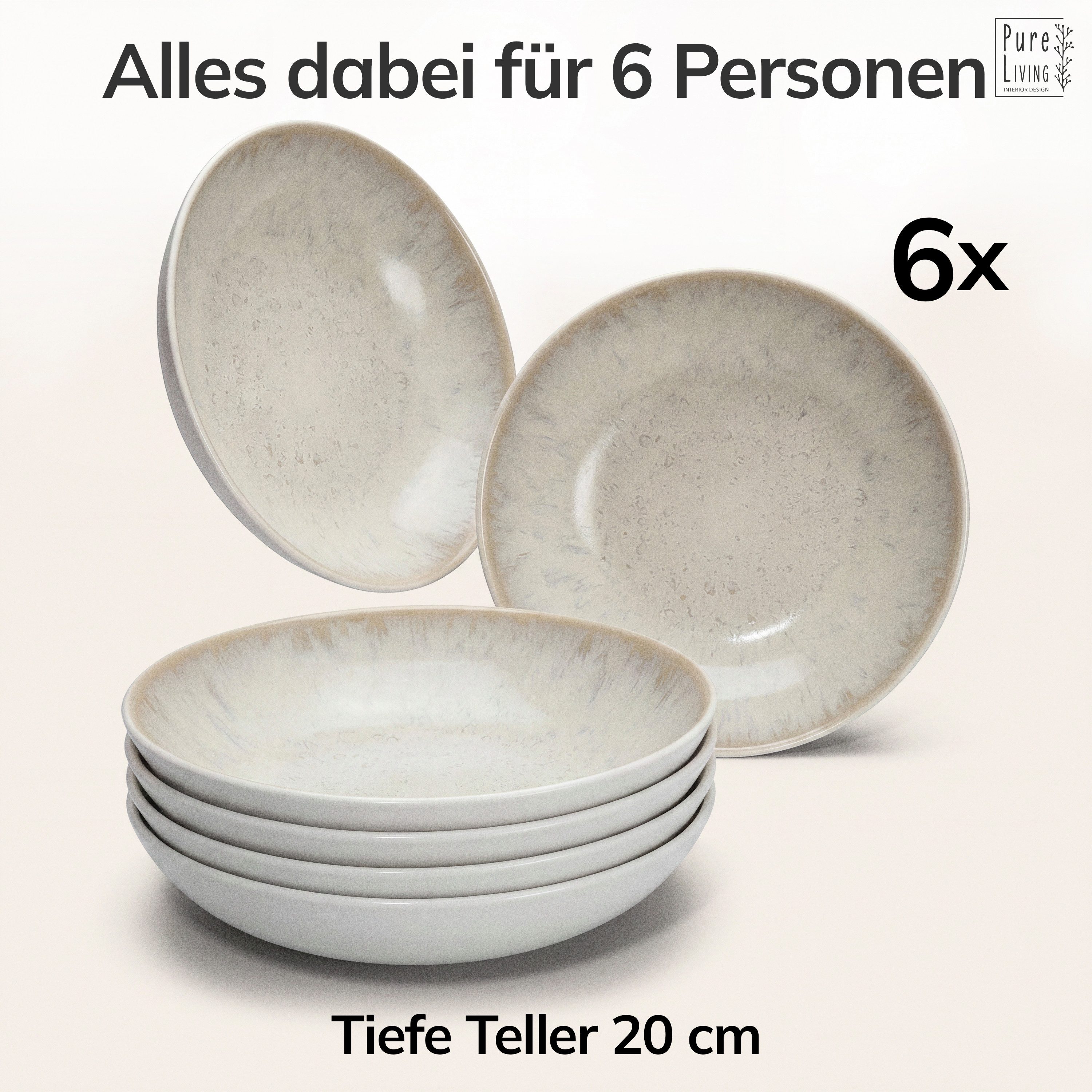 PURE LIVING INTERIOR DESIGN Geschirr-Set Ibiza, 6er-Set Suppenteller, 20 cm, Riffelstruktur, Beige (6-tlg), 6 Personen, Steingut – Bild 5 von 5