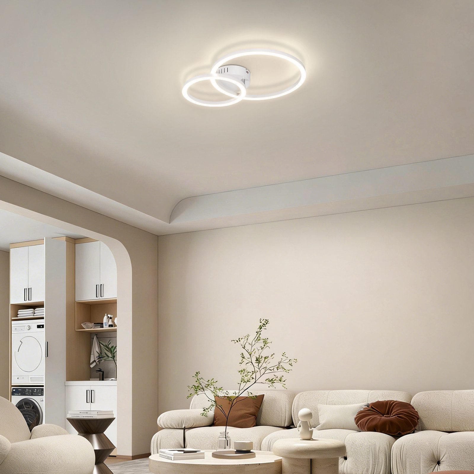 Nettlife LED Deckenleuchte Wohnzimmer 2 Ringe Schwarz/Weiß/Silber Modern 23W Deckenlampe 40.5CM, Nicht dimmbar, LED fest integriert, Warmweiß, für Wohnzimmer Sc – Bild 4 von 5
