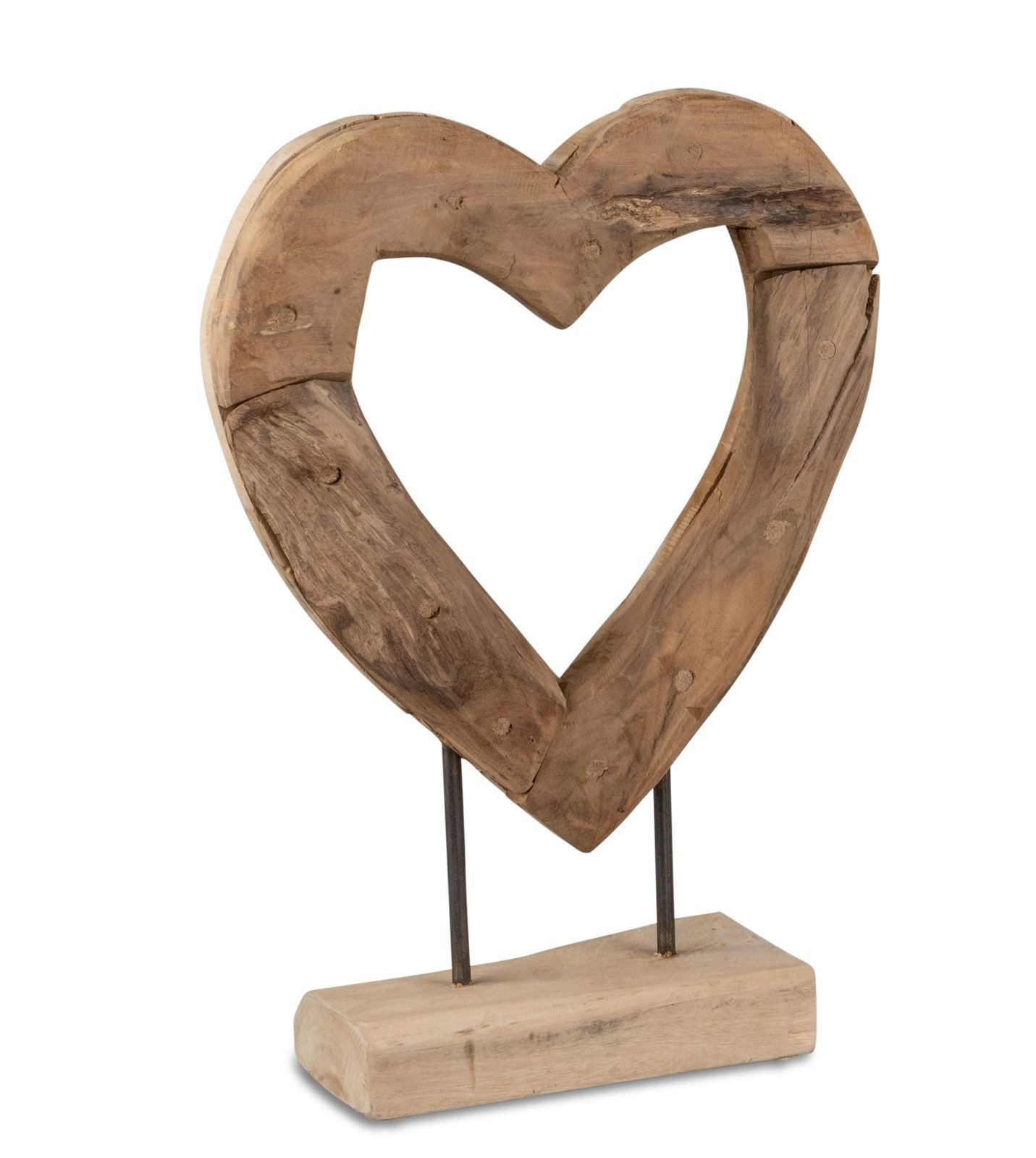 formano Skulptur Herz Holz Skulptur aus massivem Teakholz 40 cm auf Standfuß