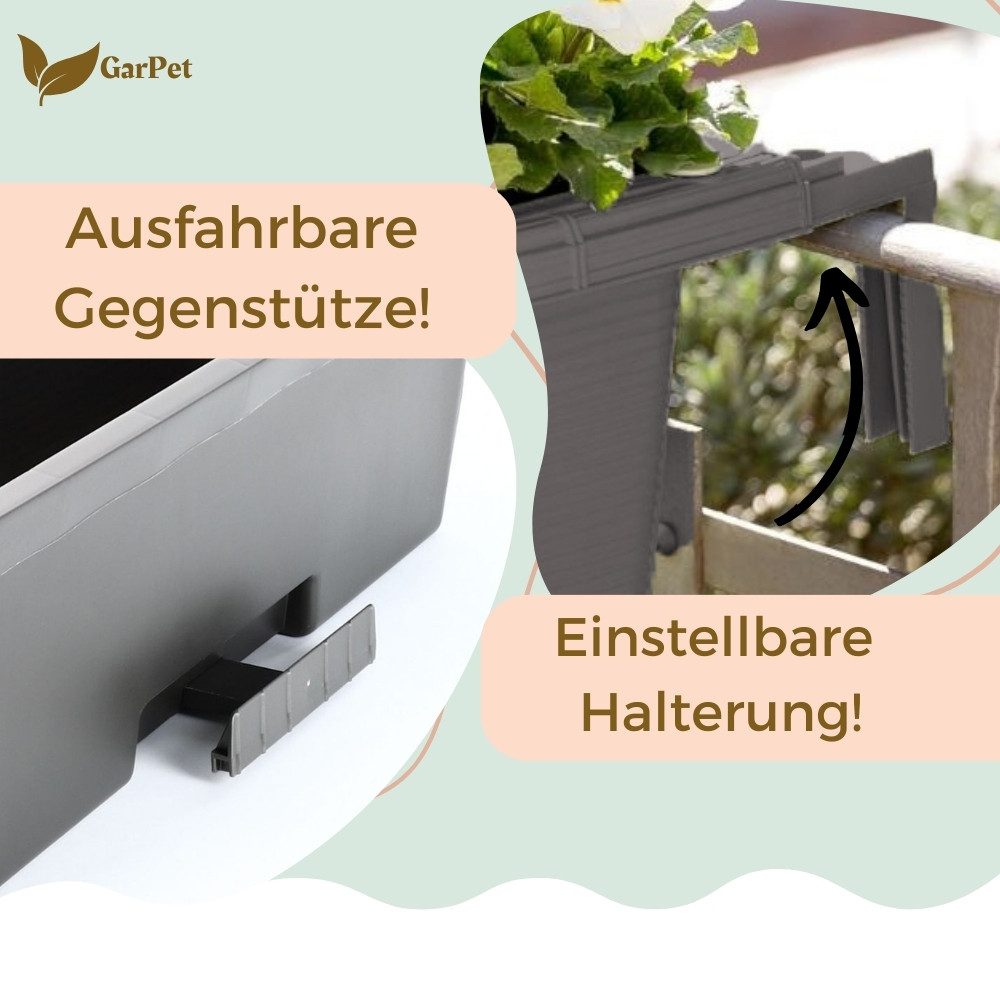 GarPet Balkonkasten 4er Set Blumen Kasten Balkon Geländer Wasserspeicher Rattan Anthrazit – Bild 4 von 5