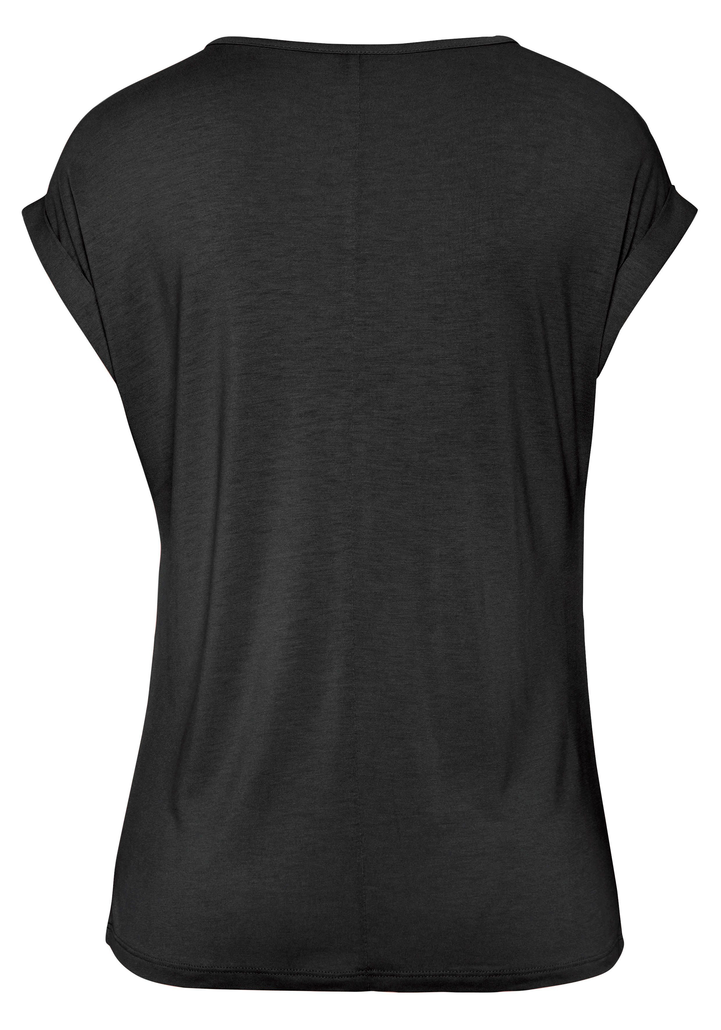 Buffalo Kurzarmshirt mit Zierknöpfen, bequemes T-Shirt aus Jersey, Basic – Bild 3 von 5