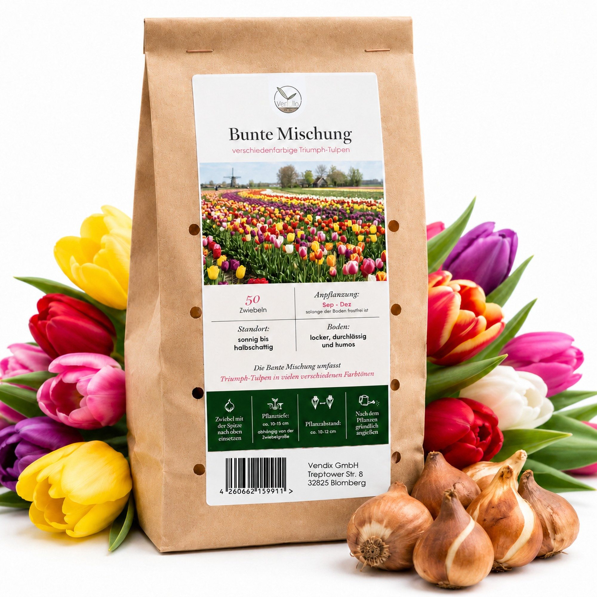 HappySeed Blumenzwiebeln 50 Stk, Tulpen & Frühlingsblüher, verschiedene Sorten, (Bunte Mischung, 50-St), Bunte Mischung