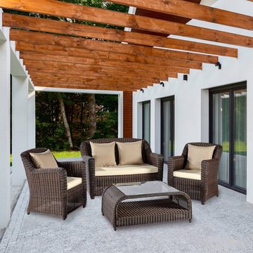 wuuhoo Loungeset Lounge Set 4-teilig Lindsay in braun I Design, (4-tlg), Sitzgruppe für Garten und Terrasse incl. Sitzkissen I Aluminiumgestell Glastisch I Wetterfest für Innen und Außen