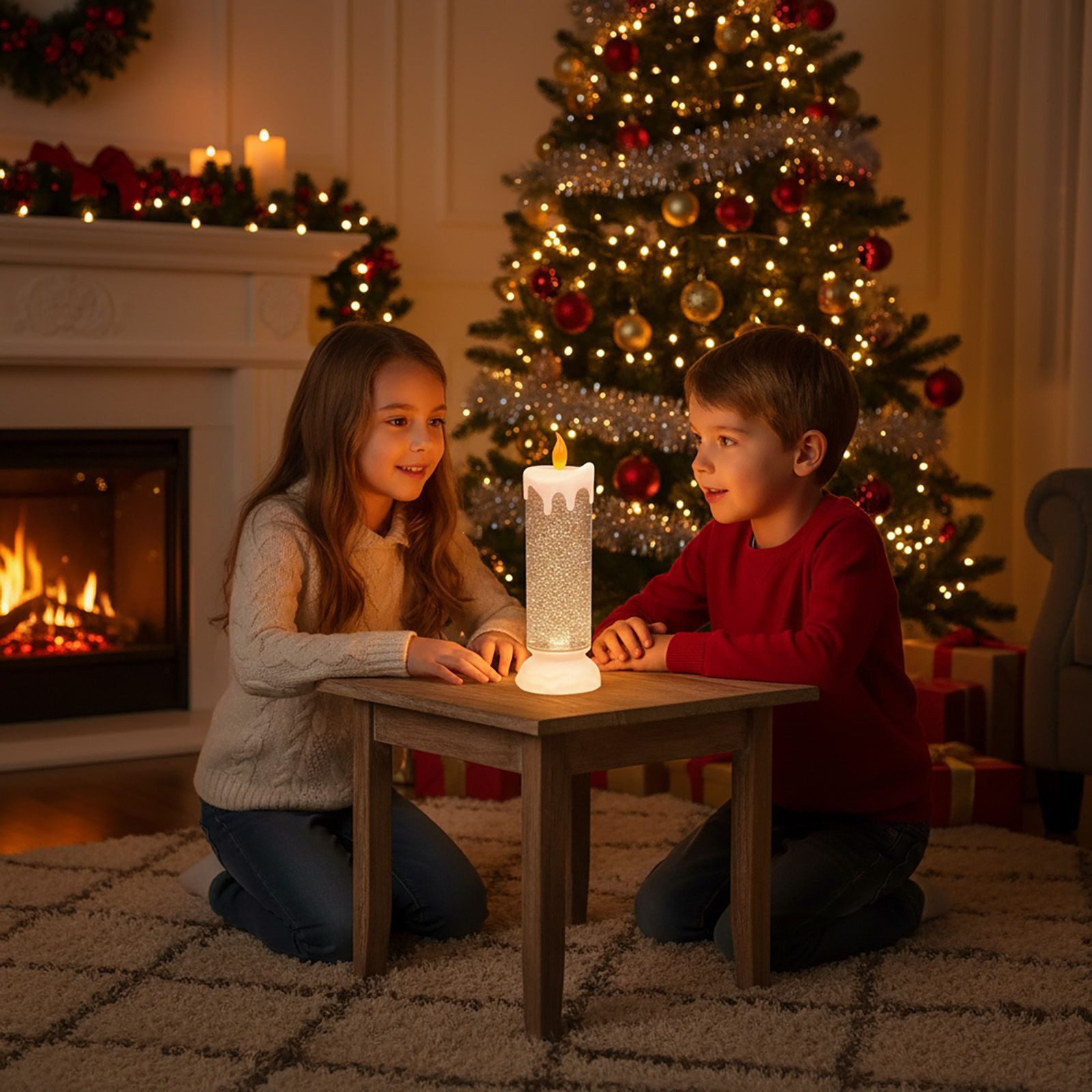BURI Kugelleuchte LED-Glitterkerze mit Farbwechsler 24cm Weihnachtskerze Adventskerze – Bild 3 von 5