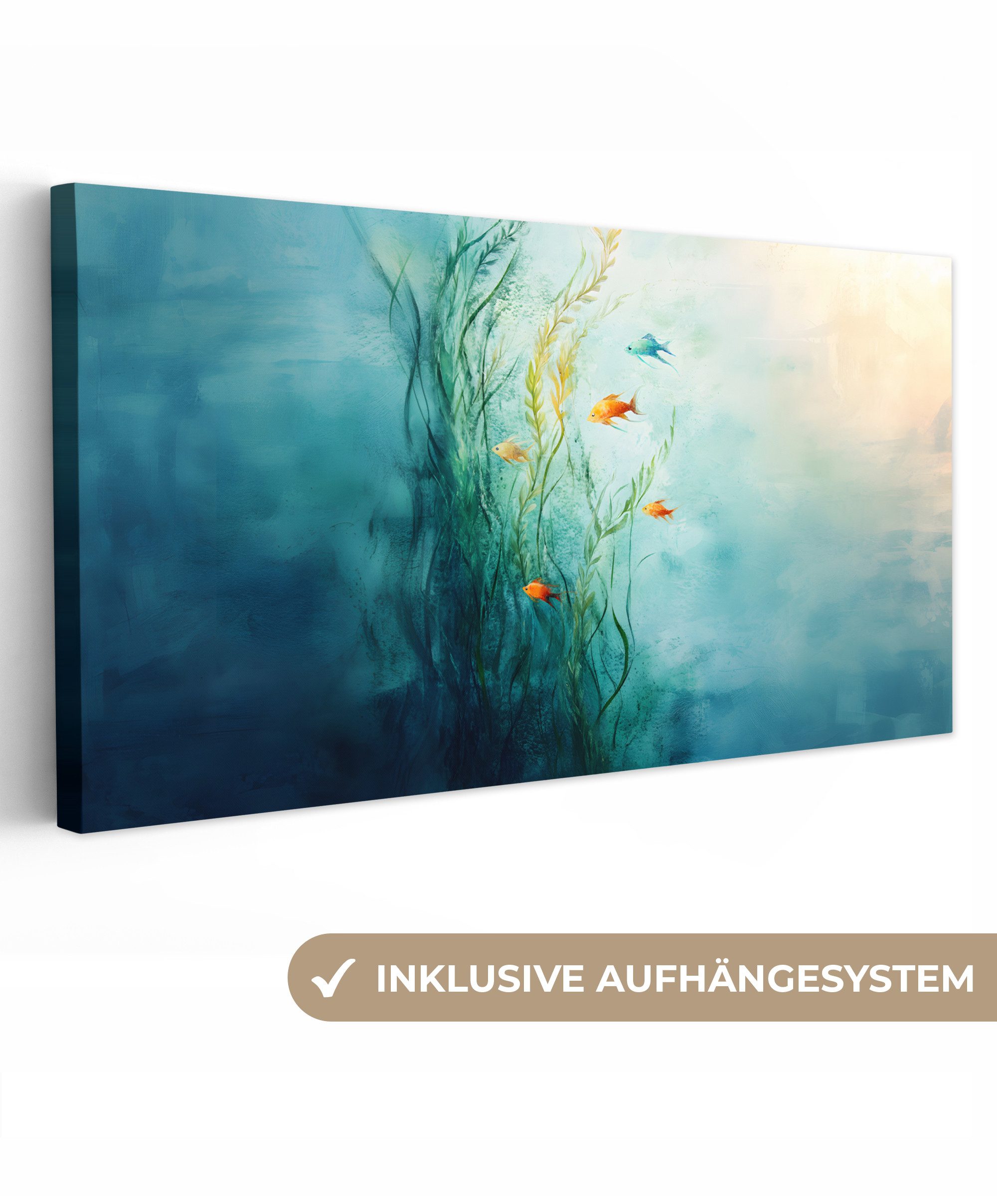 OneMillionCanvasses® Leinwandbild Panorama Wasserpflanzen - Fische - Farben günstig online kaufen