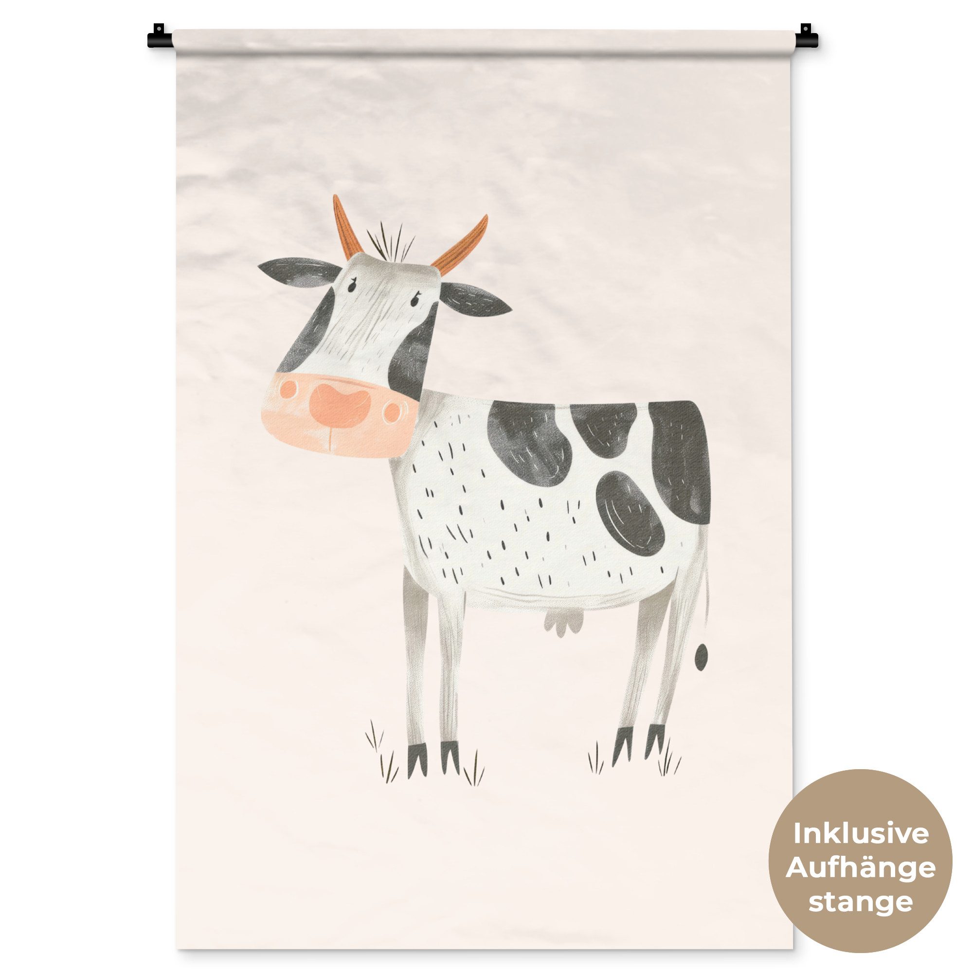 MuchoWow Wandteppich Kuh - Bauernhoftier - Tiere - Pastellfarben, Rechteckig, Höhe: 3 mm, Wandtuch Wohnzimmer, Schlafzimmer, 90x135 cm